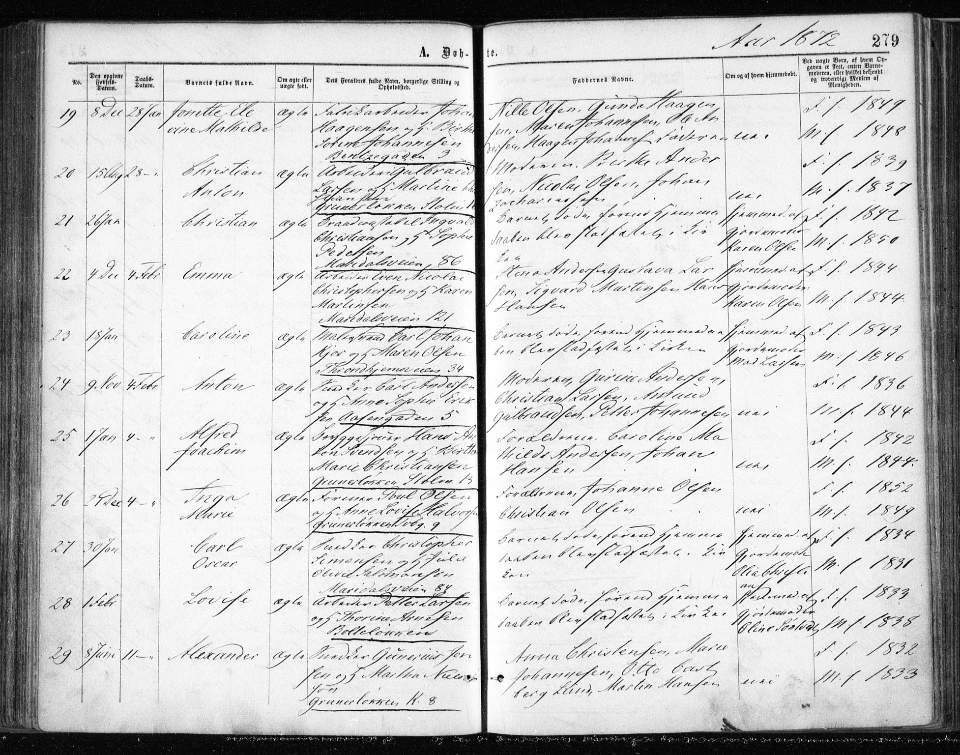 Gamle Aker prestekontor Kirkebøker, AV/SAO-A-10617a/F/L0002: Parish register (official) no. 2, 1864-1872, p. 279