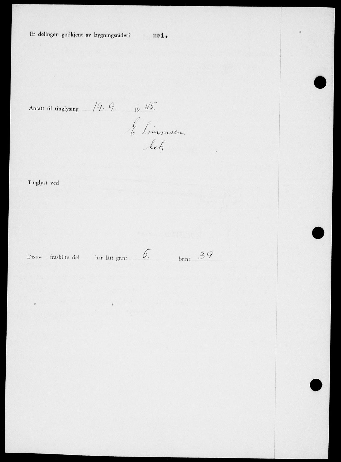 Onsøy sorenskriveri, SAO/A-10474/G/Ga/Gab/L0015: Mortgage book no. II A-15, 1945-1946, Diary no: : 1279/1945