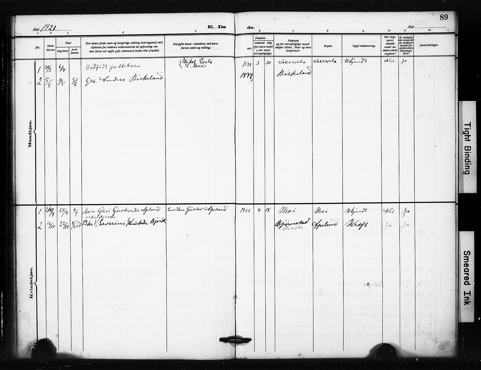 Helleland sokneprestkontor, AV/SAST-A-101810: Parish register (copy) no. B 6, 1909-1923, p. 89