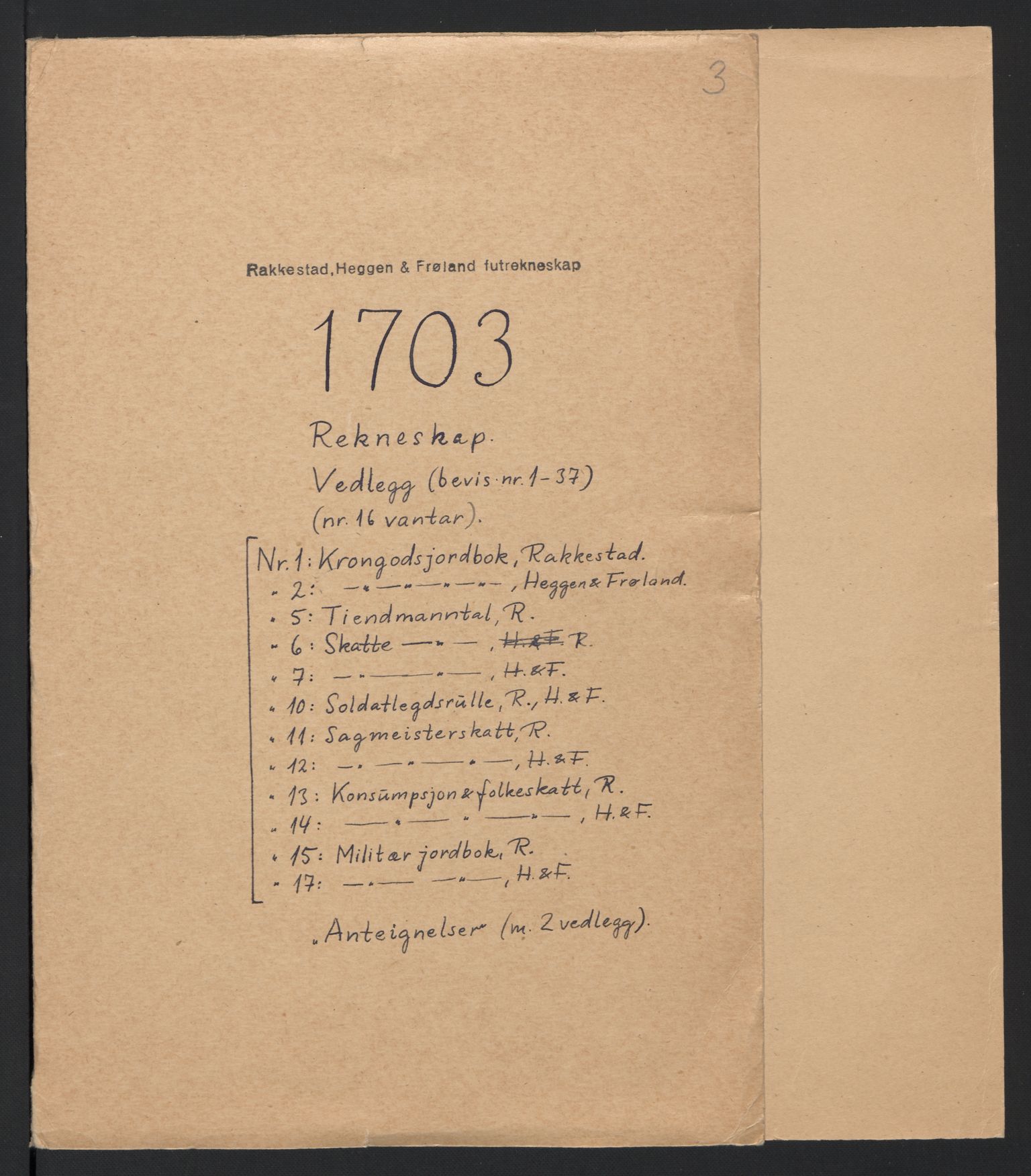 Rentekammeret inntil 1814, Reviderte regnskaper, Fogderegnskap, RA/EA-4092/R07/L0295: Fogderegnskap Rakkestad, Heggen og Frøland, 1703, p. 2