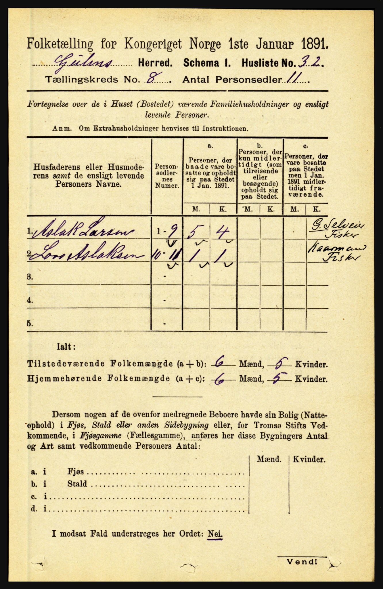 RA, 1891 census for 1411 Gulen, 1891, p. 2438