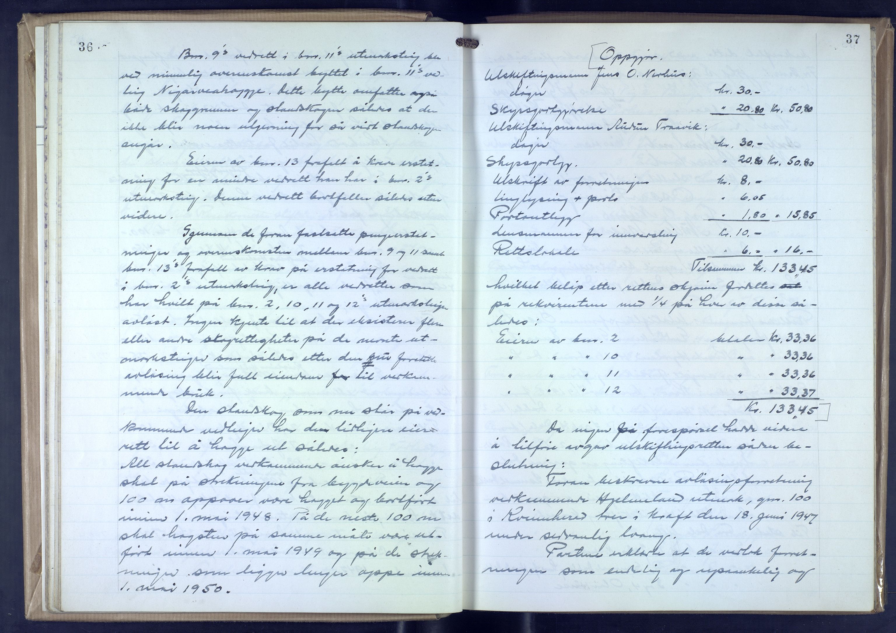 Hordaland jordskiftedøme - VII Indre Sunnhordland jordskiftedistrikt, AV/SAB-A-7401/A/Aa/L0025: Forhandlingsprotokoll, 1946-1952, p. 36-37
