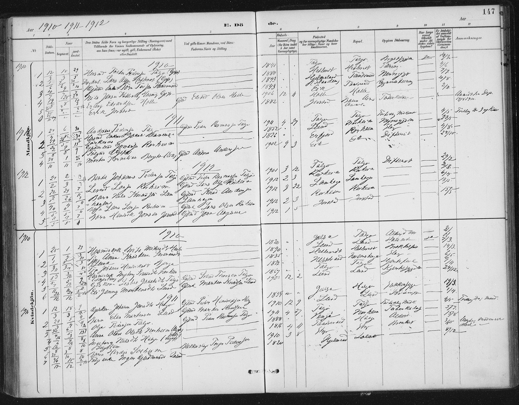 Nedstrand sokneprestkontor, AV/SAST-A-101841/01/IV: Parish register (official) no. A 13, 1887-1915, p. 147