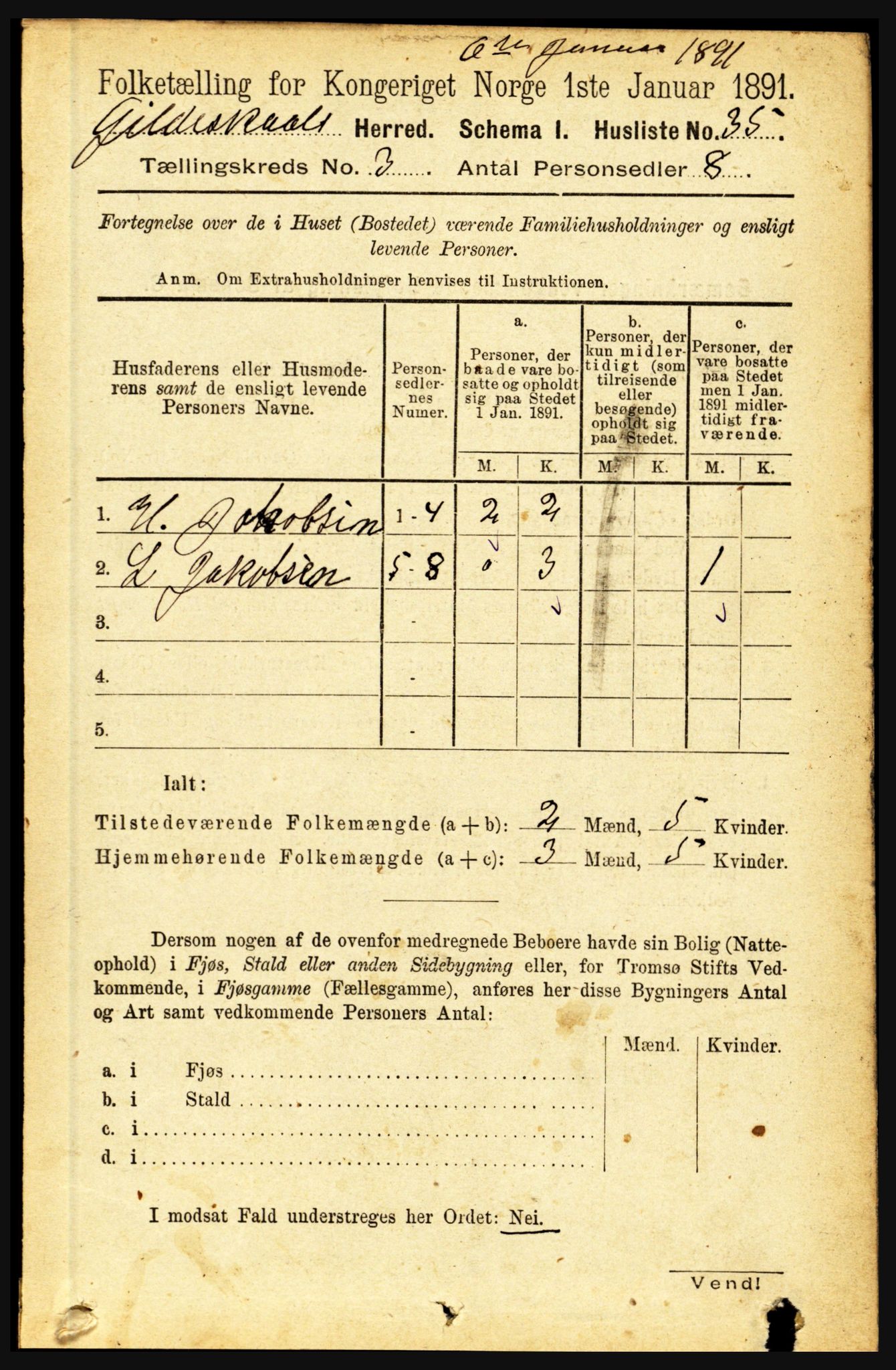 RA, 1891 census for 1838 Gildeskål, 1891, p. 753