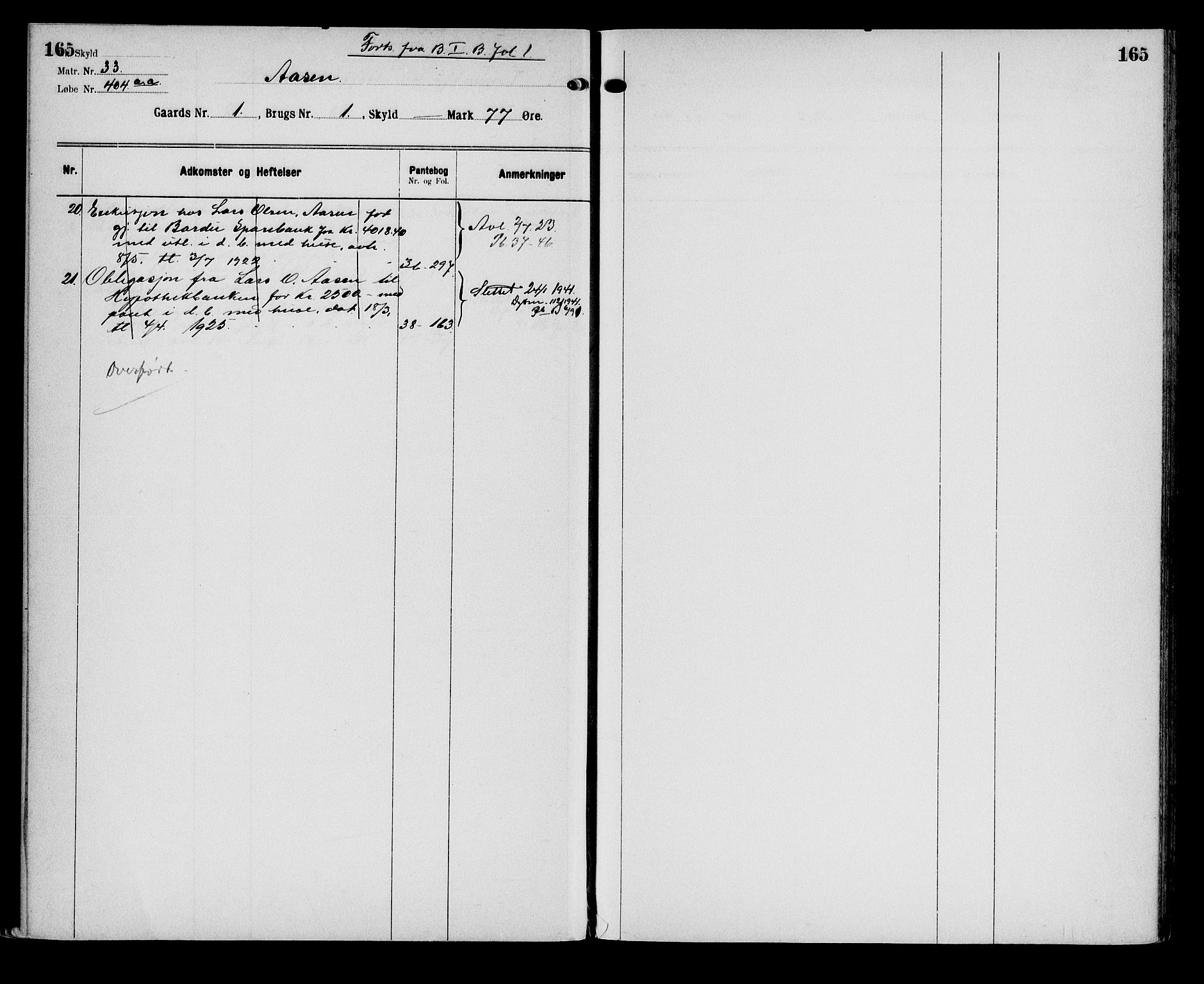 Senja sorenskriveri 1855-, SATØ/S-0048/1/H/Hb/L0028: Mortgage register no. 28, p. 165