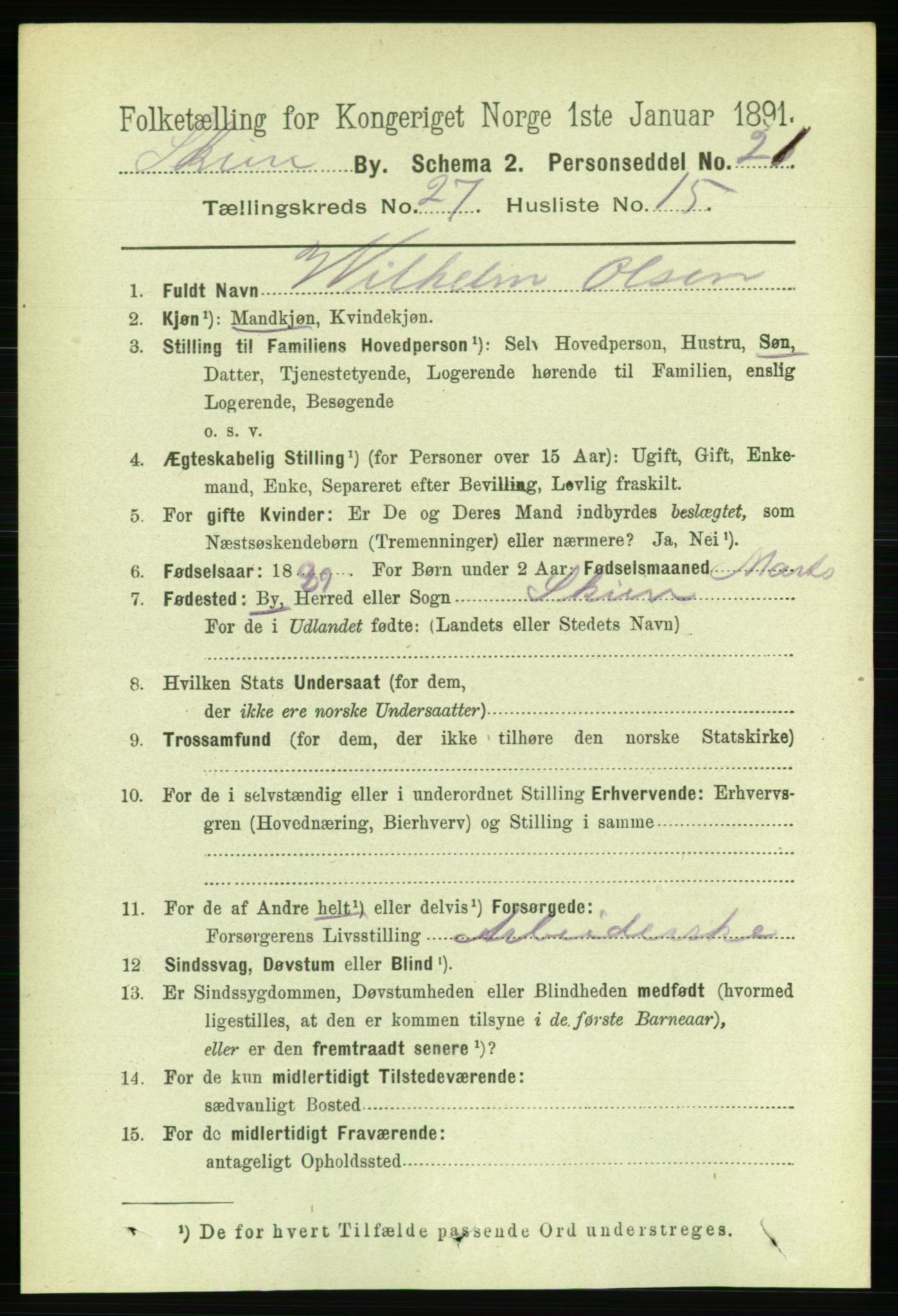 RA, 1891 census for 0806 Skien, 1891, p. 6473