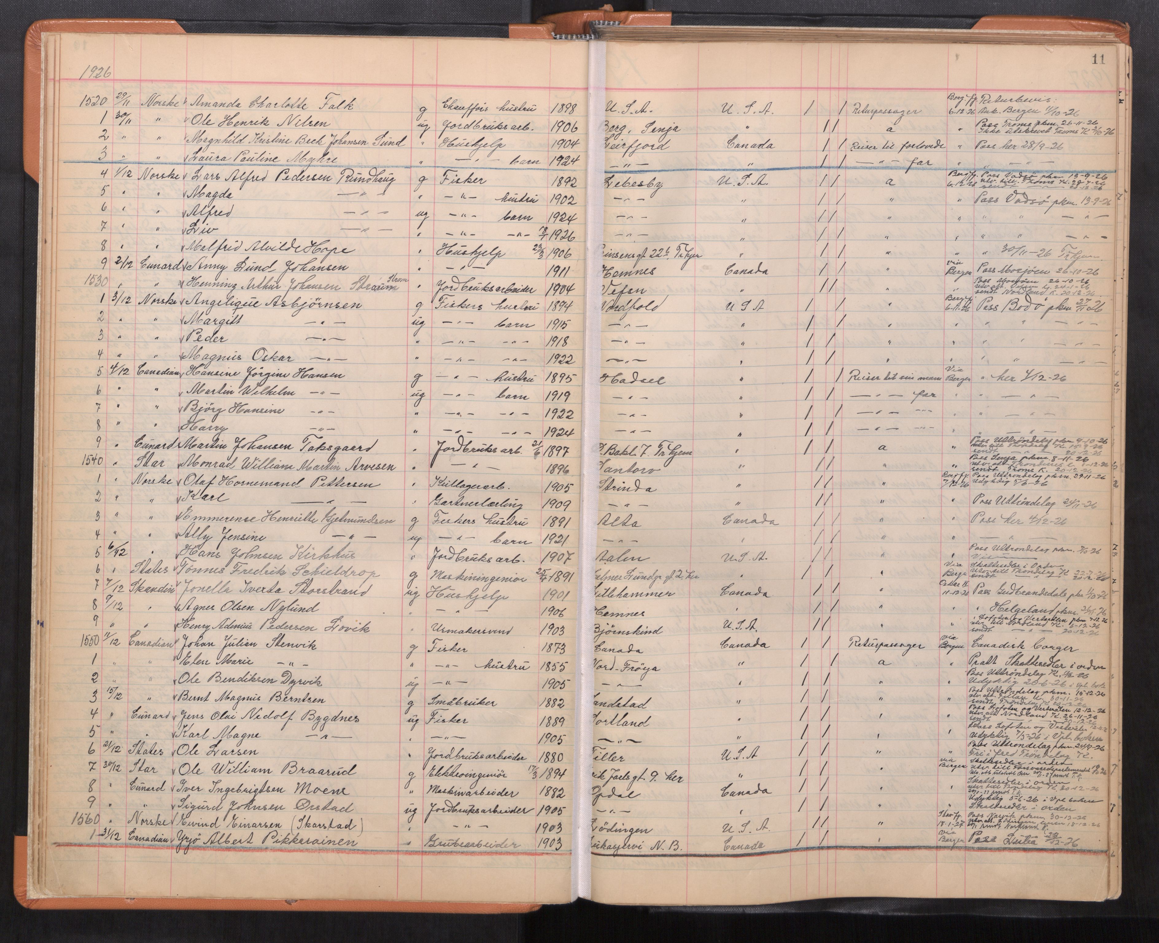 Trondheim politikammer, AV/SAT-A-1887/1/32/L0017: Emigrantprotokoll, 1926-1975, p. 11