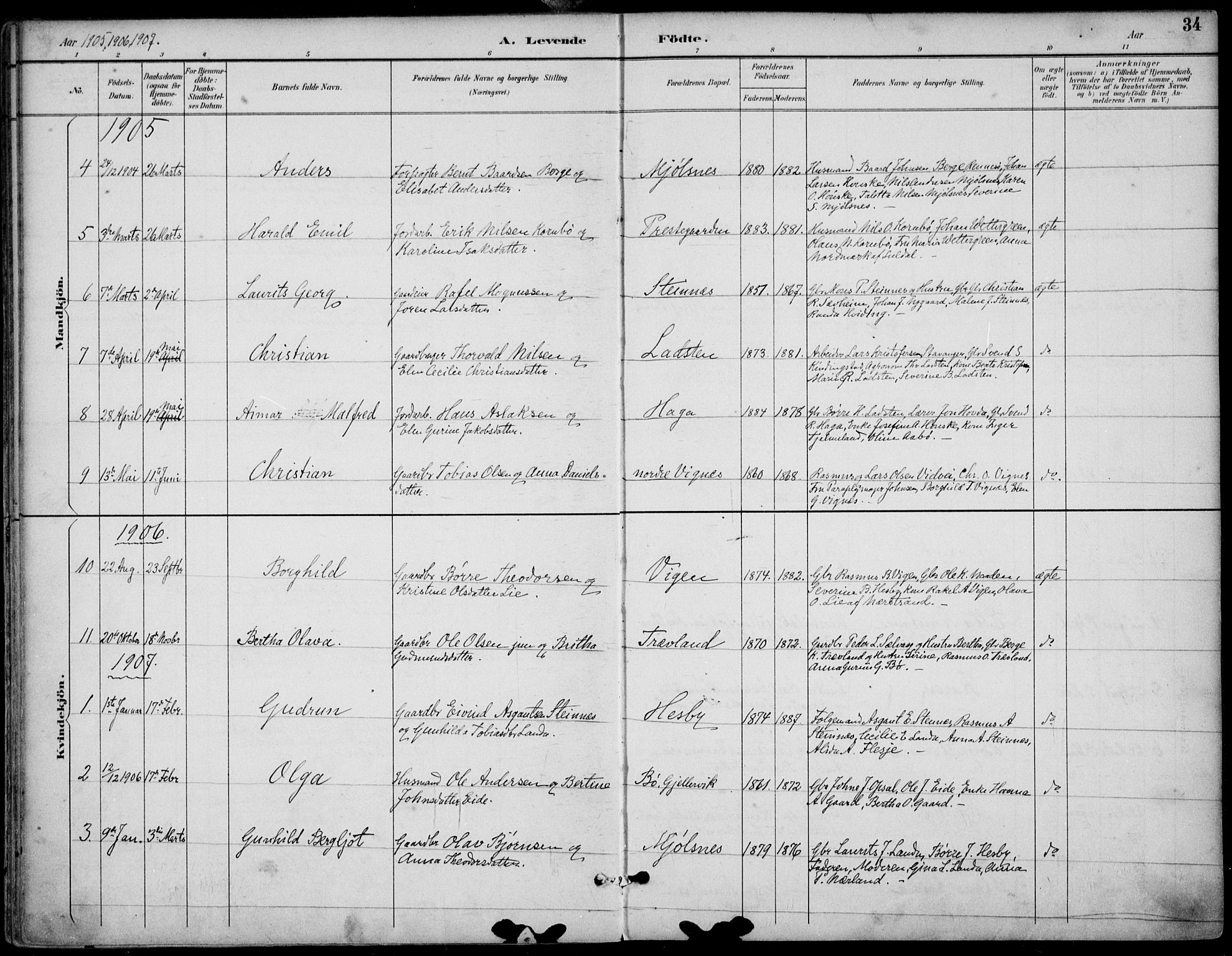 Finnøy sokneprestkontor, AV/SAST-A-101825/H/Ha/Haa/L0011: Parish register (official) no. A 11, 1891-1910, p. 34