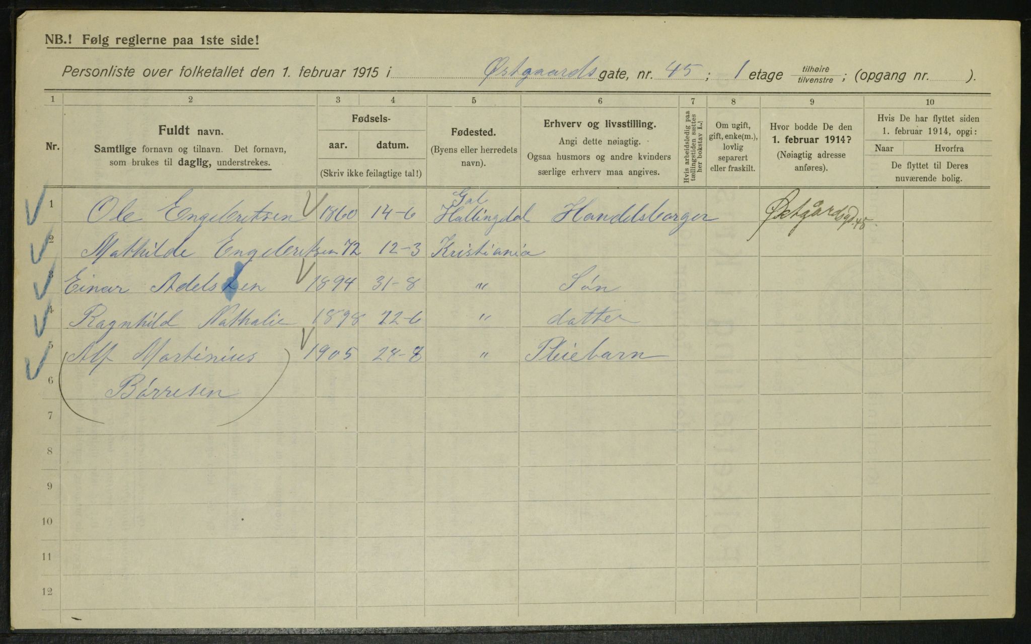 OBA, Municipal Census 1915 for Kristiania, 1915, p. 129982