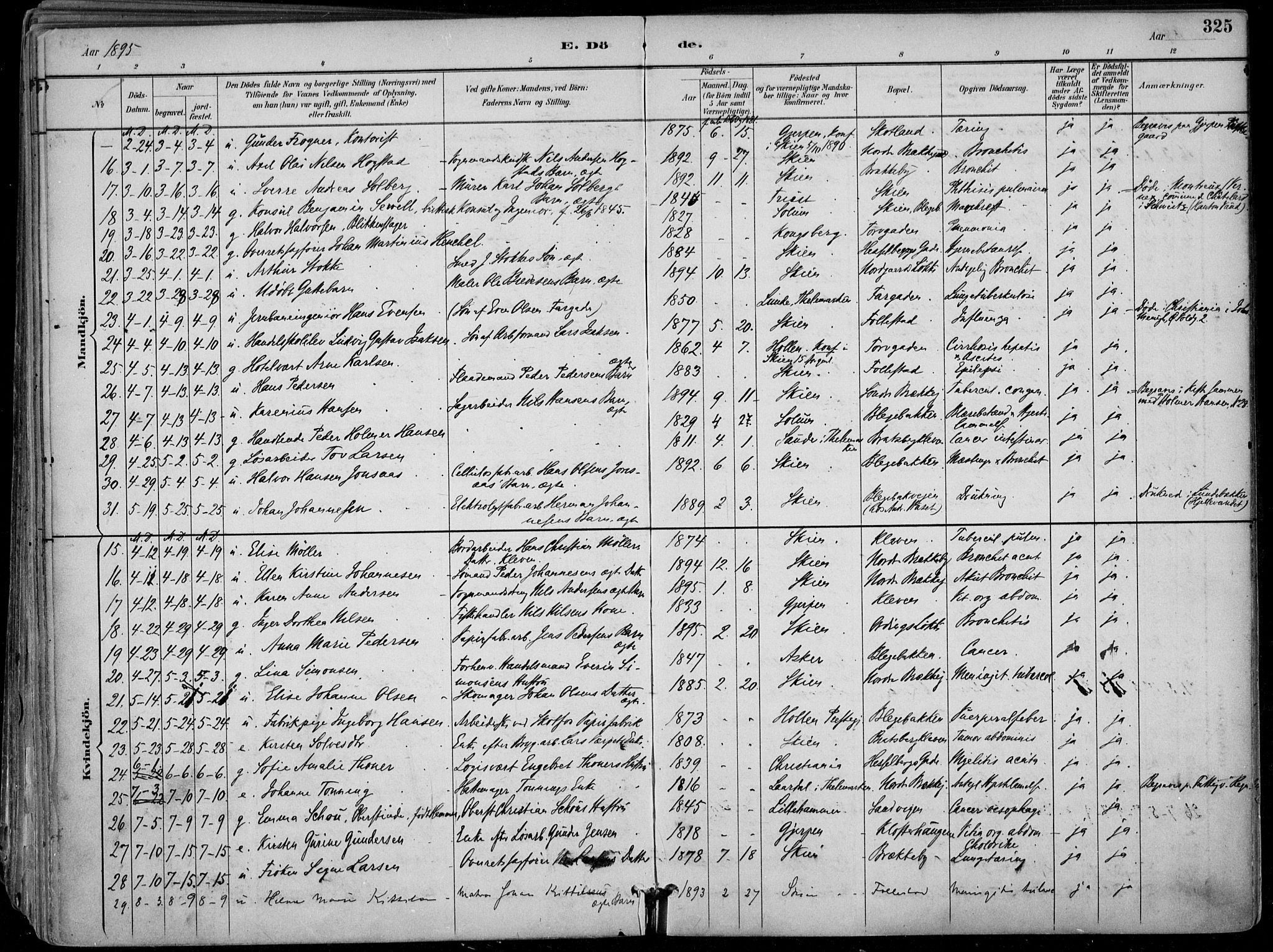 Skien kirkebøker, SAKO/A-302/F/Fa/L0010: Parish register (official) no. 10, 1891-1899, p. 325