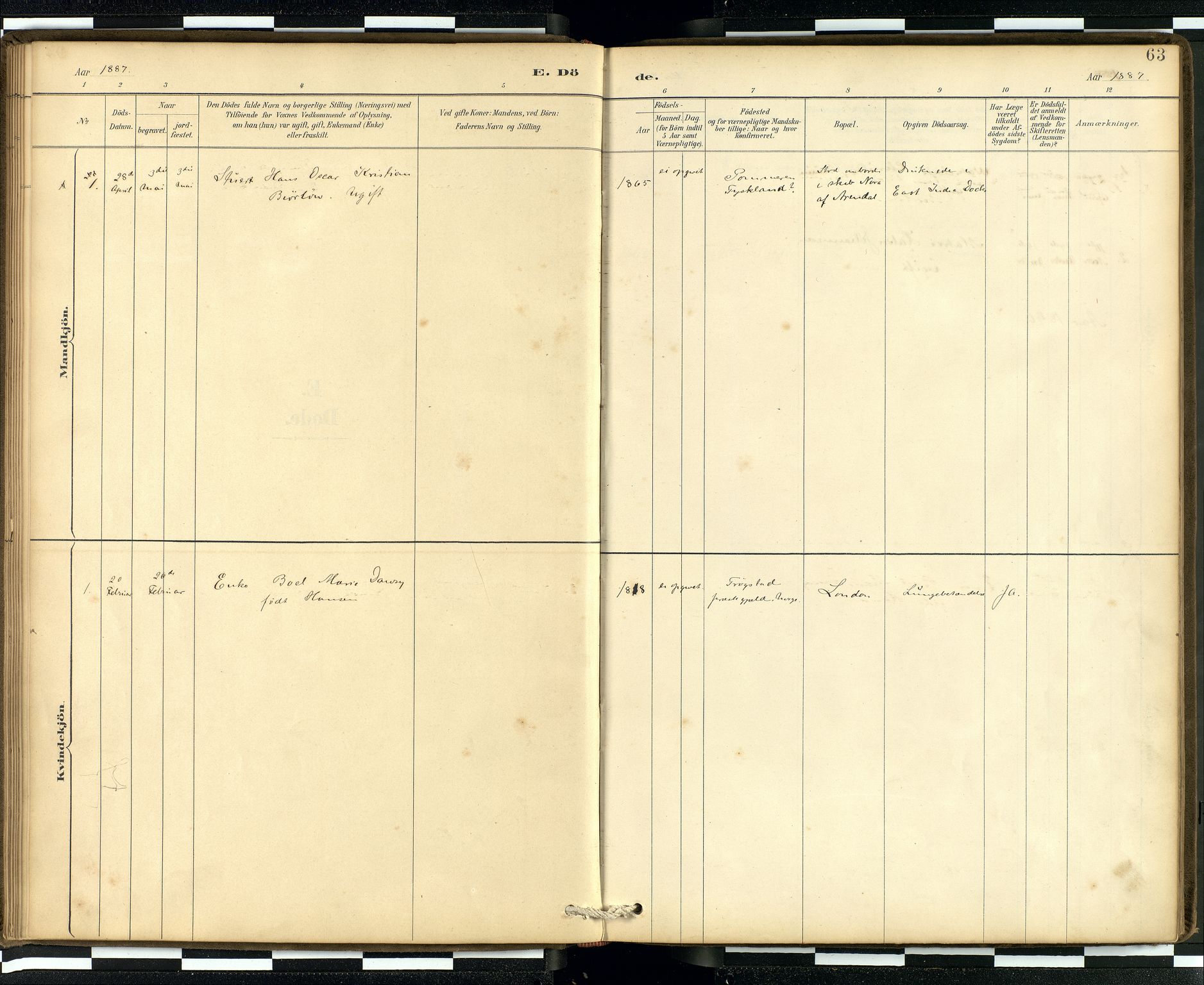  Den norske sjømannsmisjon i utlandet/London m/bistasjoner, SAB/SAB/PA-0103/H/Ha/L0002: Parish register (official) no. A 2, 1887-1903, p. 62b-63a