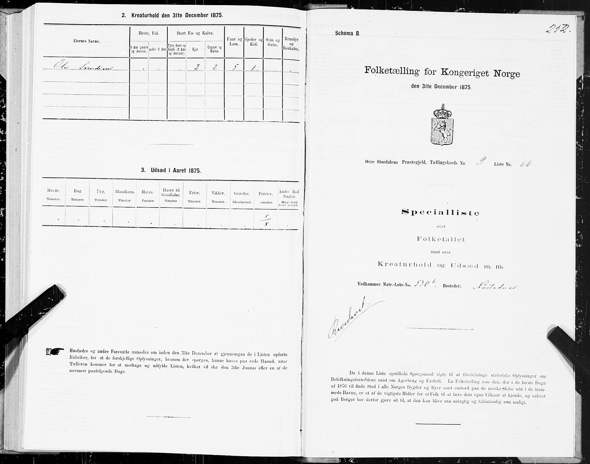 SAT, 1875 census for 1711P Øvre Stjørdal, 1875, p. 5252