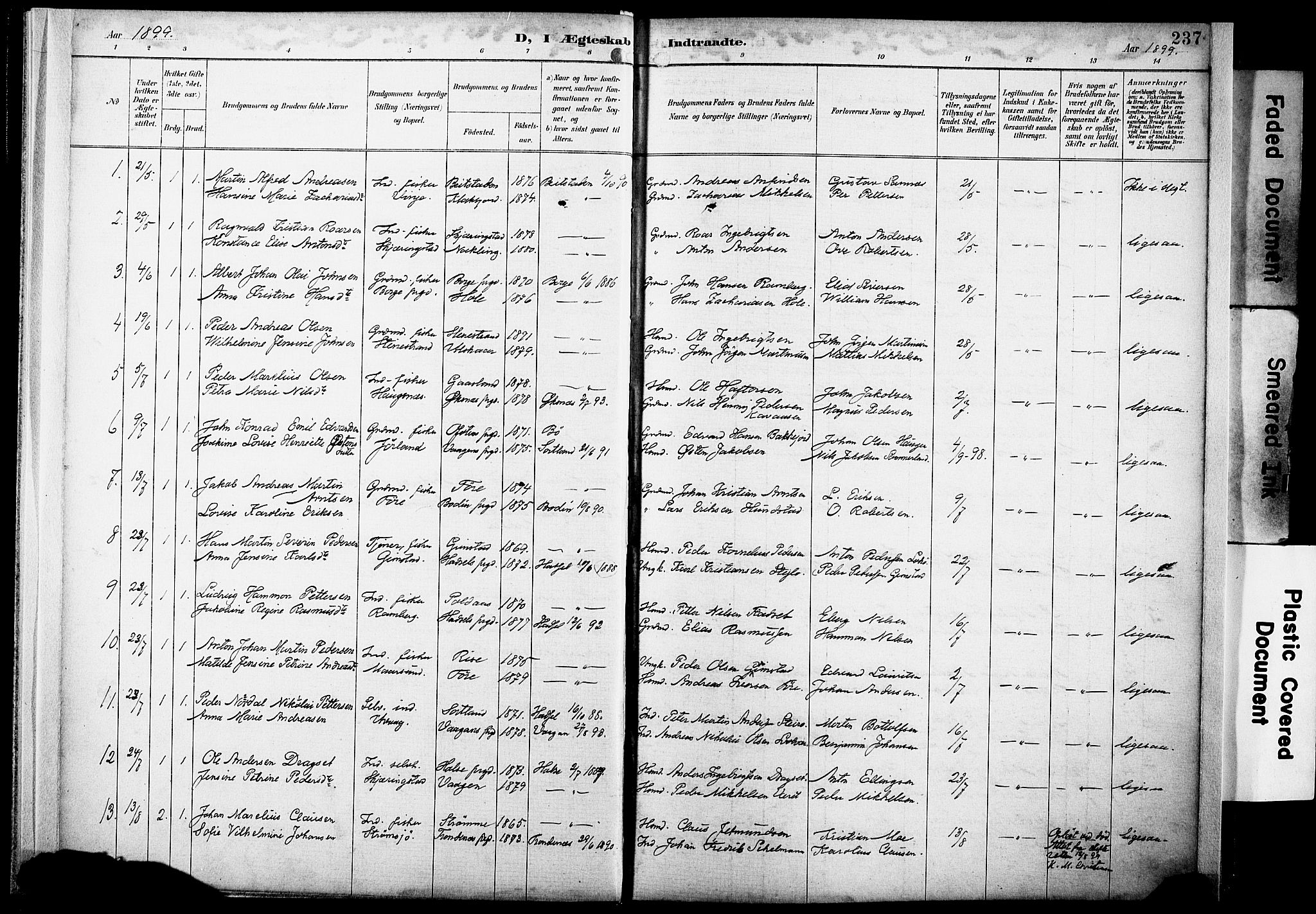 Ministerialprotokoller, klokkerbøker og fødselsregistre - Nordland, AV/SAT-A-1459/891/L1305: Parish register (official) no. 891A10, 1895-1921, p. 237