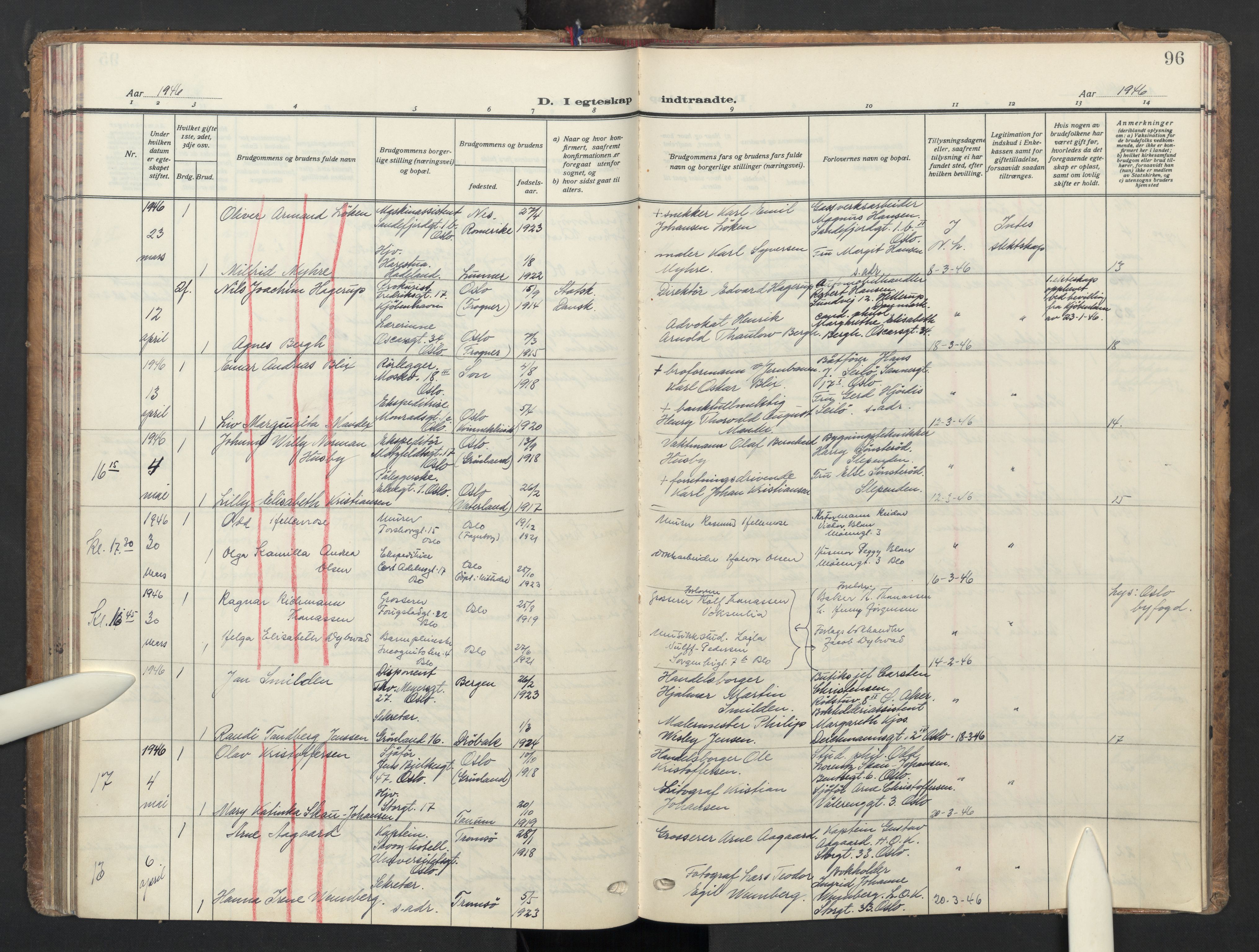 Oslo domkirke Kirkebøker, AV/SAO-A-10752/G/Ga/L0007: Parish register (copy) no. 7, 1937-1951, p. 96