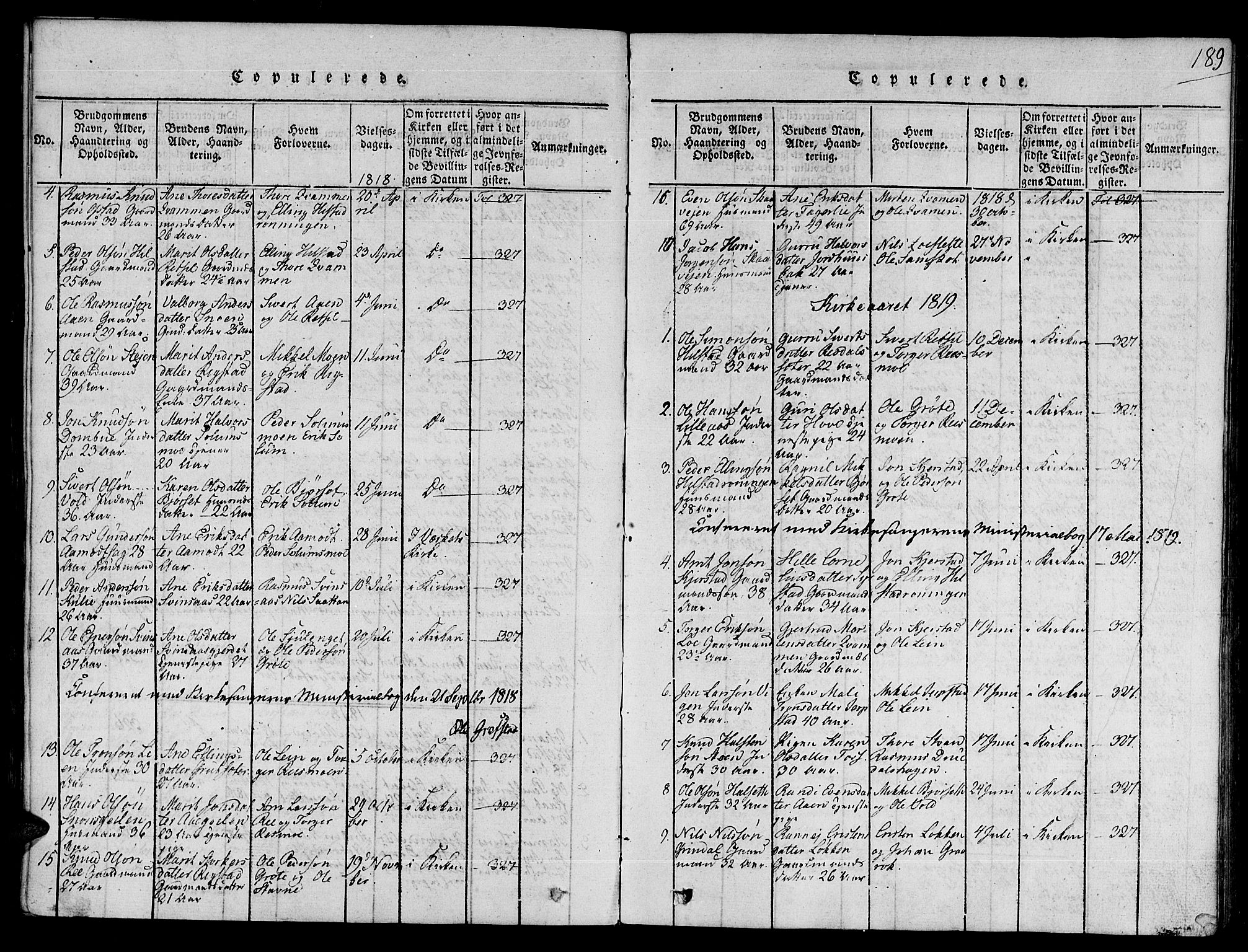 Ministerialprotokoller, klokkerbøker og fødselsregistre - Sør-Trøndelag, SAT/A-1456/672/L0853: Parish register (official) no. 672A06 /1, 1816-1829, p. 189