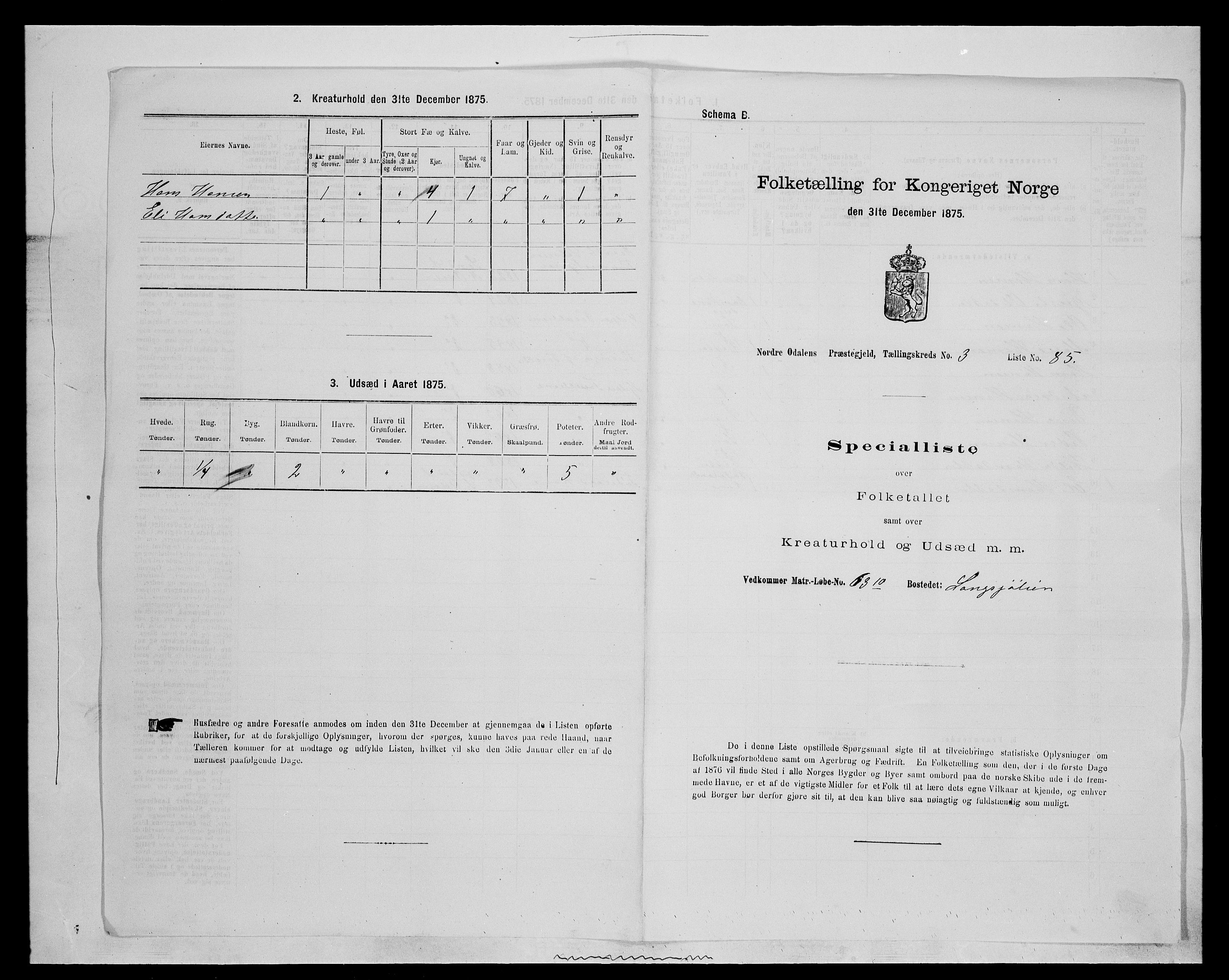 SAH, 1875 census for 0418P Nord-Odal, 1875, p. 540