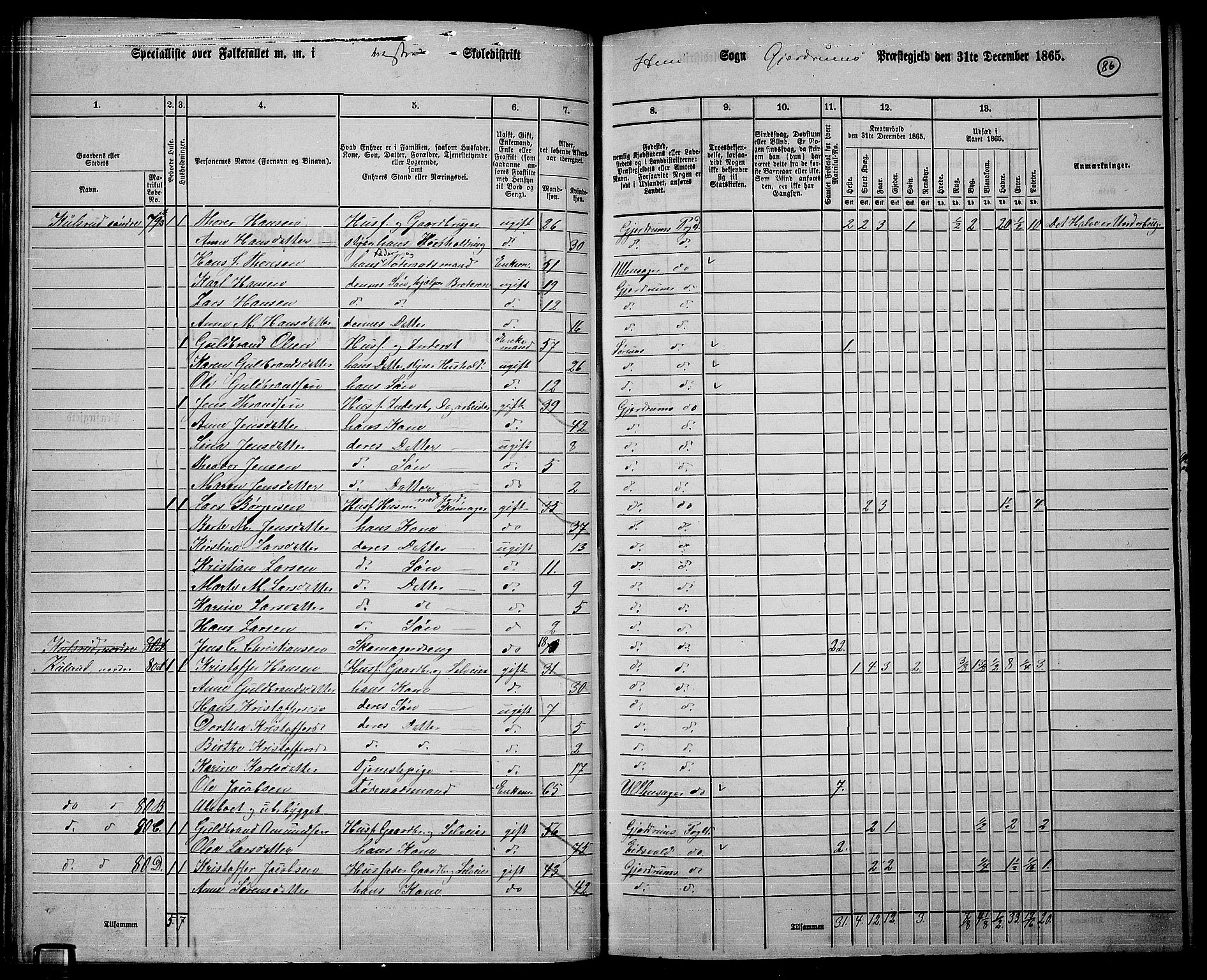 RA, 1865 census for Gjerdrum, 1865, p. 69