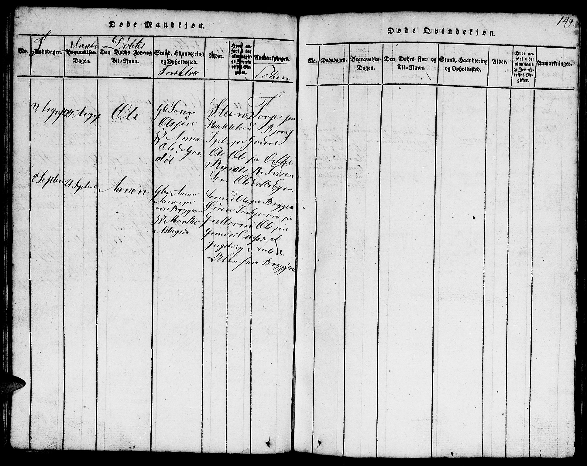 Hægebostad sokneprestkontor, AV/SAK-1111-0024/F/Fb/Fbb/L0001: Parish register (copy) no. B 1, 1816-1850, p. 149