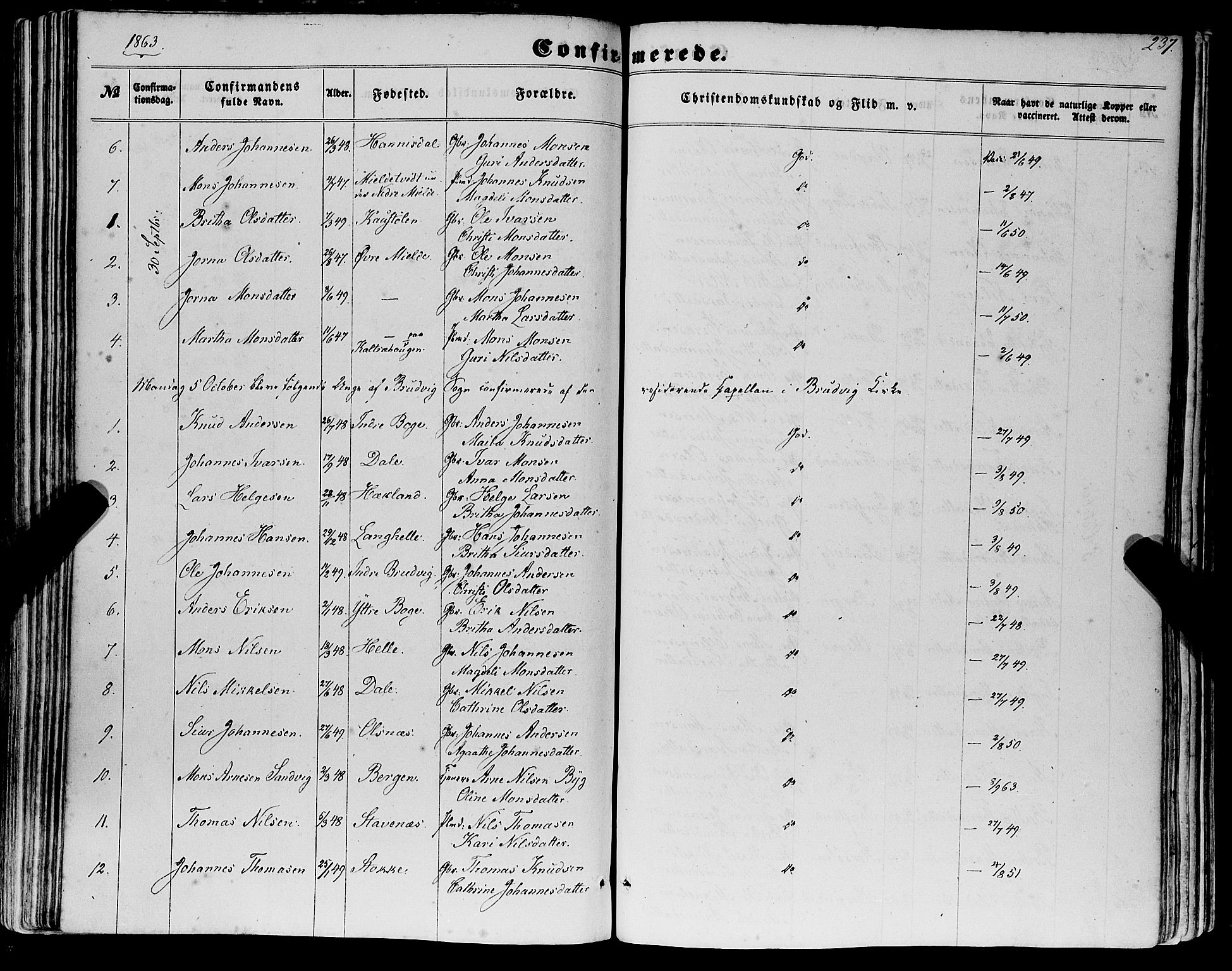 Haus sokneprestembete, AV/SAB-A-75601/H/Haa: Parish register (official) no. A 17, 1858-1870, p. 237