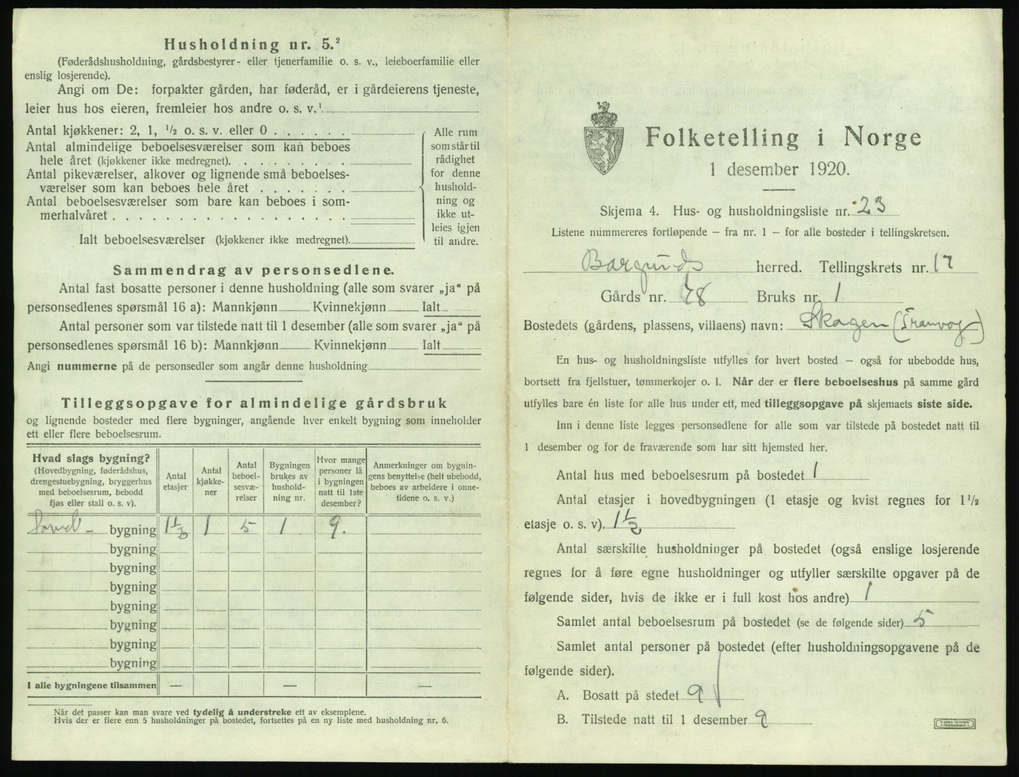 SAT, 1920 census for Borgund, 1920, p. 1524