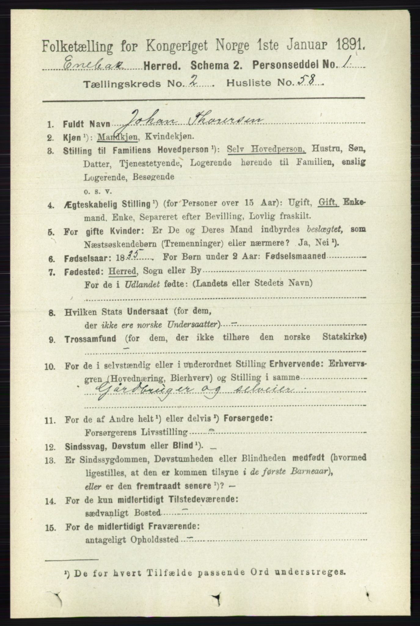 RA, 1891 census for 0229 Enebakk, 1891, p. 1062