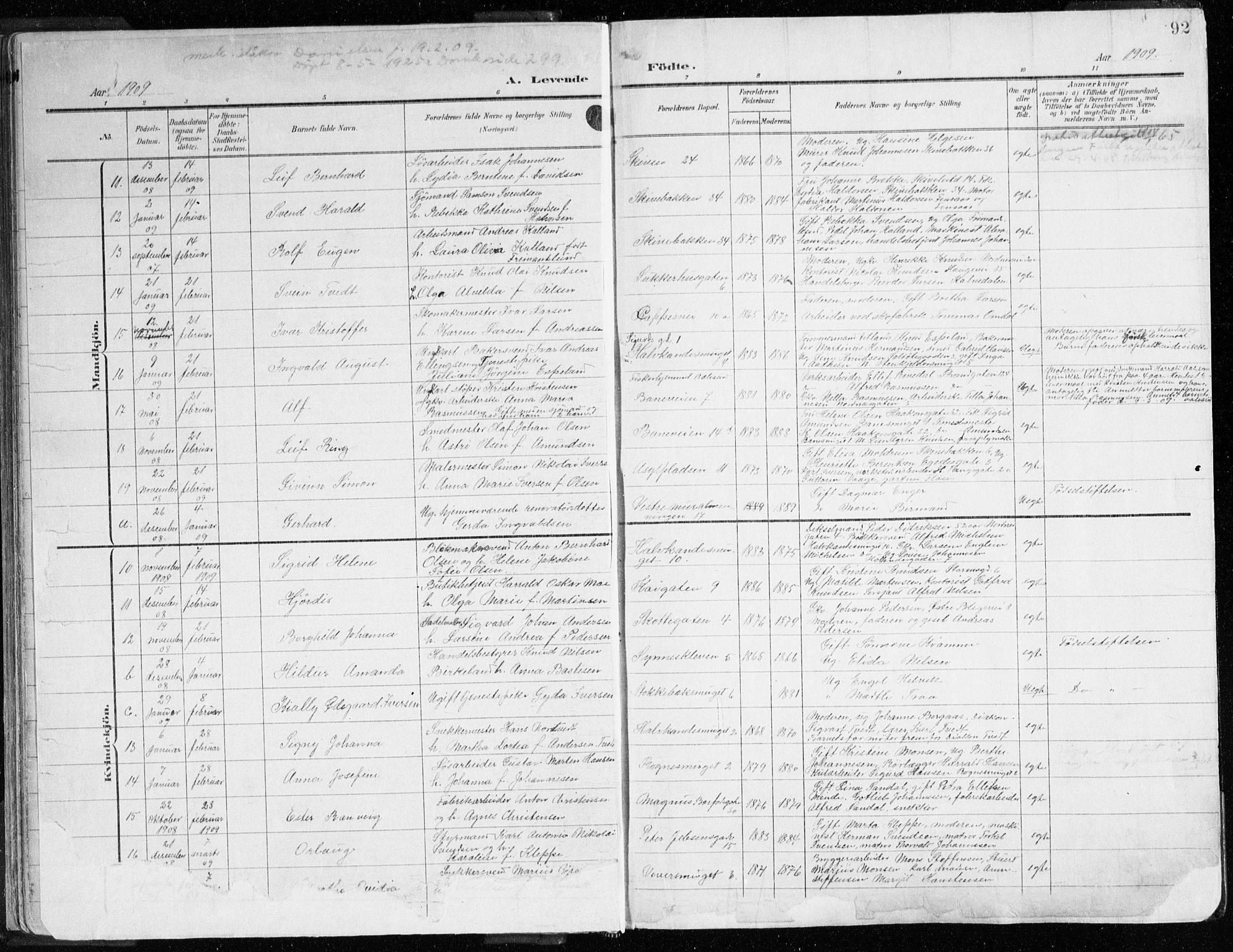 Domkirken sokneprestembete, AV/SAB-A-74801/H/Haa/L0025: Parish register (official) no. B 8, 1903-1925, p. 92