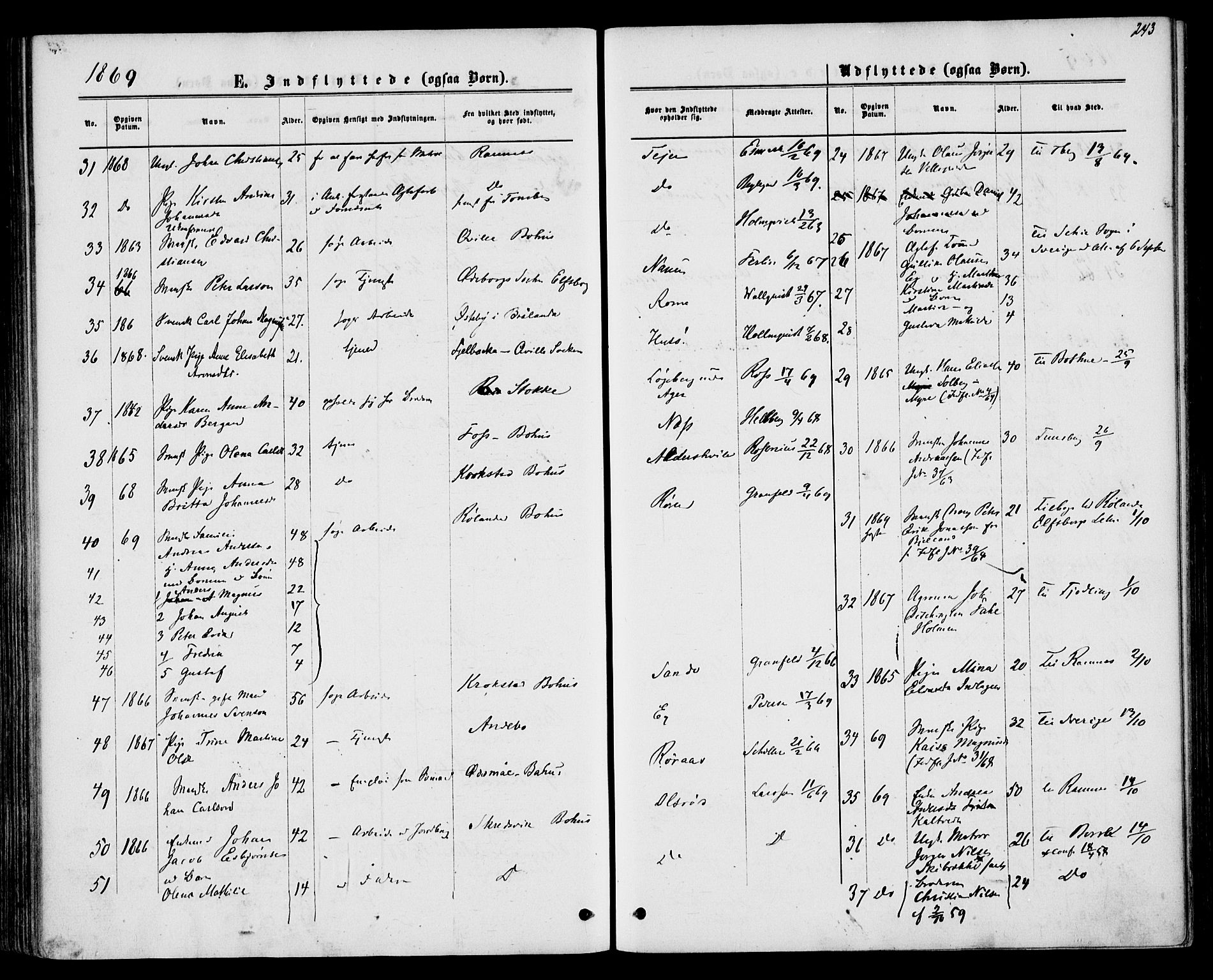 Sem kirkebøker, AV/SAKO-A-5/F/Fa/L0008: Parish register (official) no. I 8, 1866-1873, p. 243