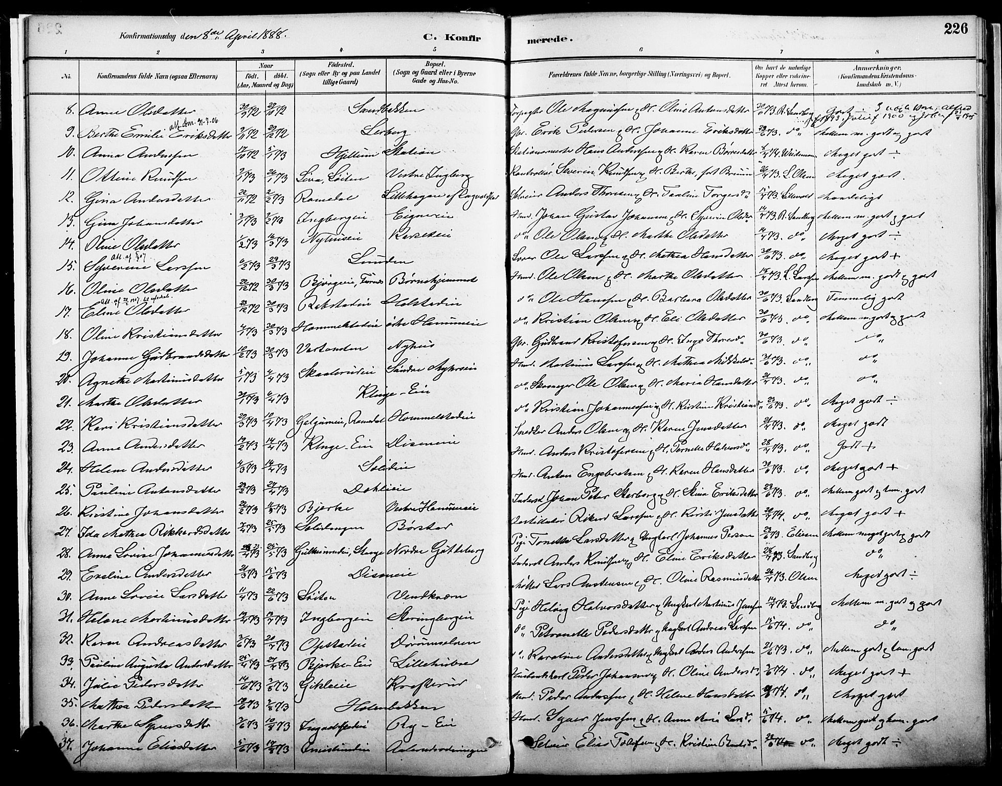 Vang prestekontor, Hedmark, AV/SAH-PREST-008/H/Ha/Haa/L0019A: Parish register (official) no. 19, 1886-1900, p. 226