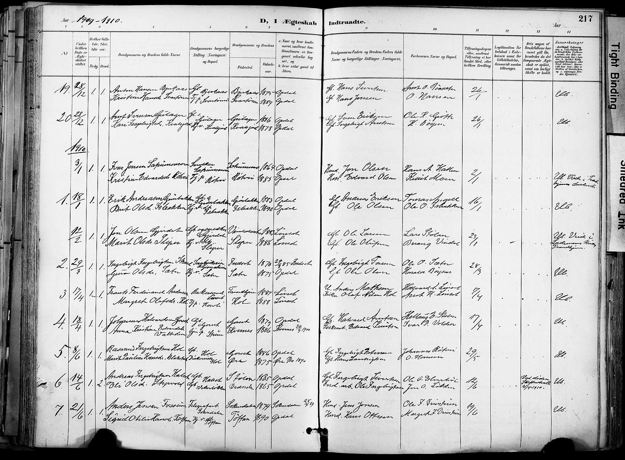 Ministerialprotokoller, klokkerbøker og fødselsregistre - Sør-Trøndelag, AV/SAT-A-1456/678/L0902: Parish register (official) no. 678A11, 1895-1911, p. 217