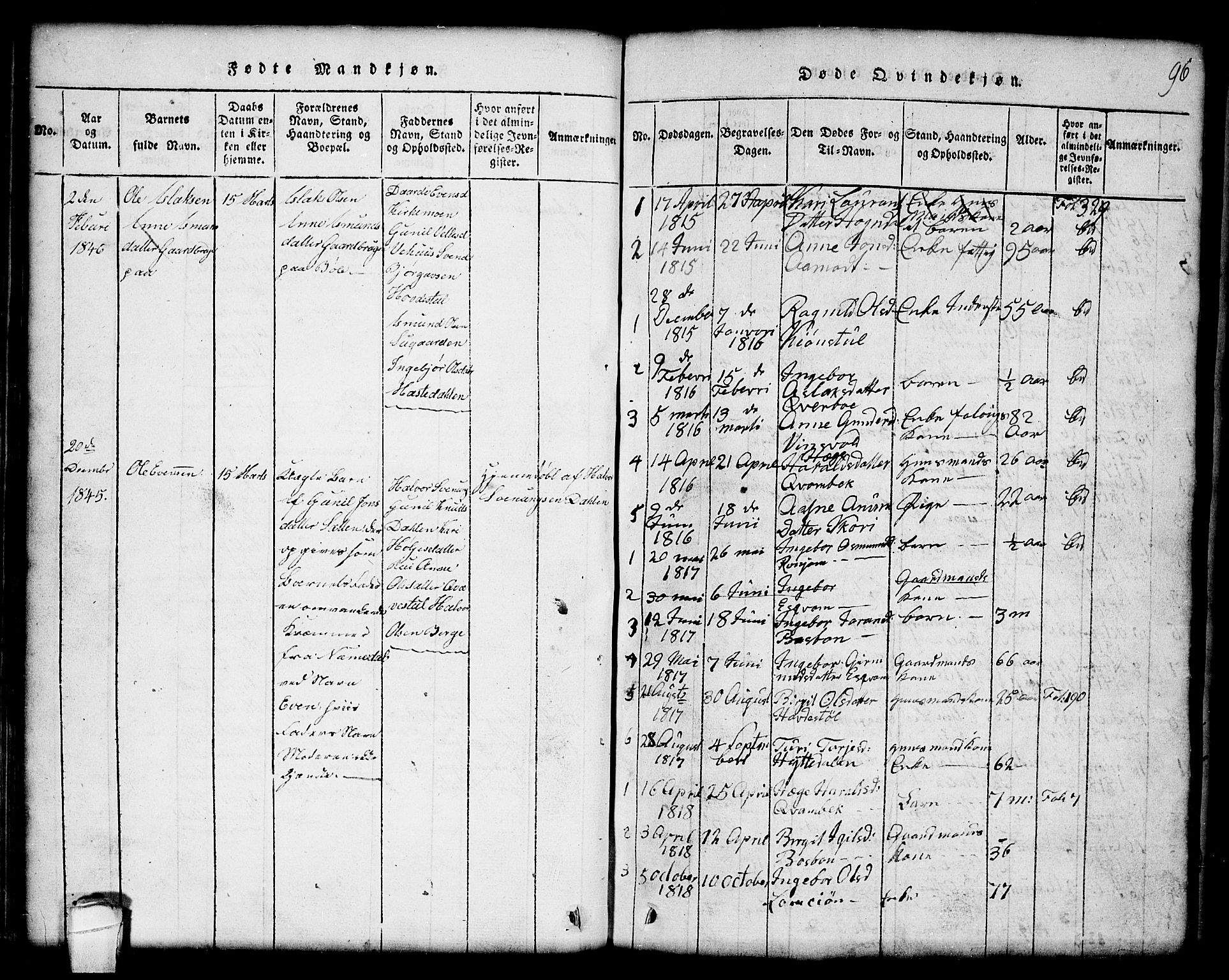 Seljord kirkebøker, SAKO/A-20/G/Gc/L0001: Parish register (copy) no. III 1, 1815-1849, p. 96