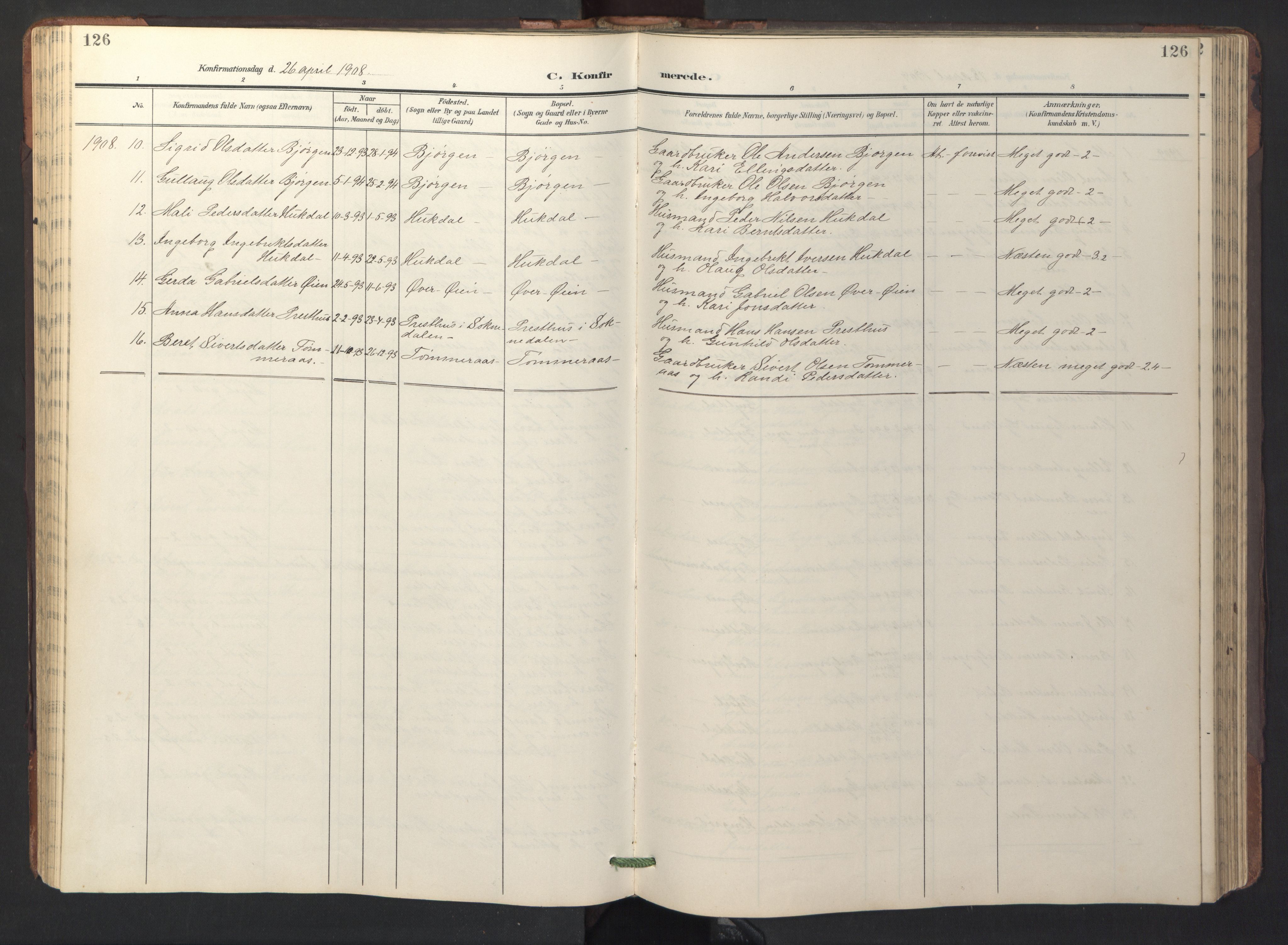 Ministerialprotokoller, klokkerbøker og fødselsregistre - Sør-Trøndelag, SAT/A-1456/687/L1019: Parish register (copy) no. 687C03, 1904-1931, p. 126