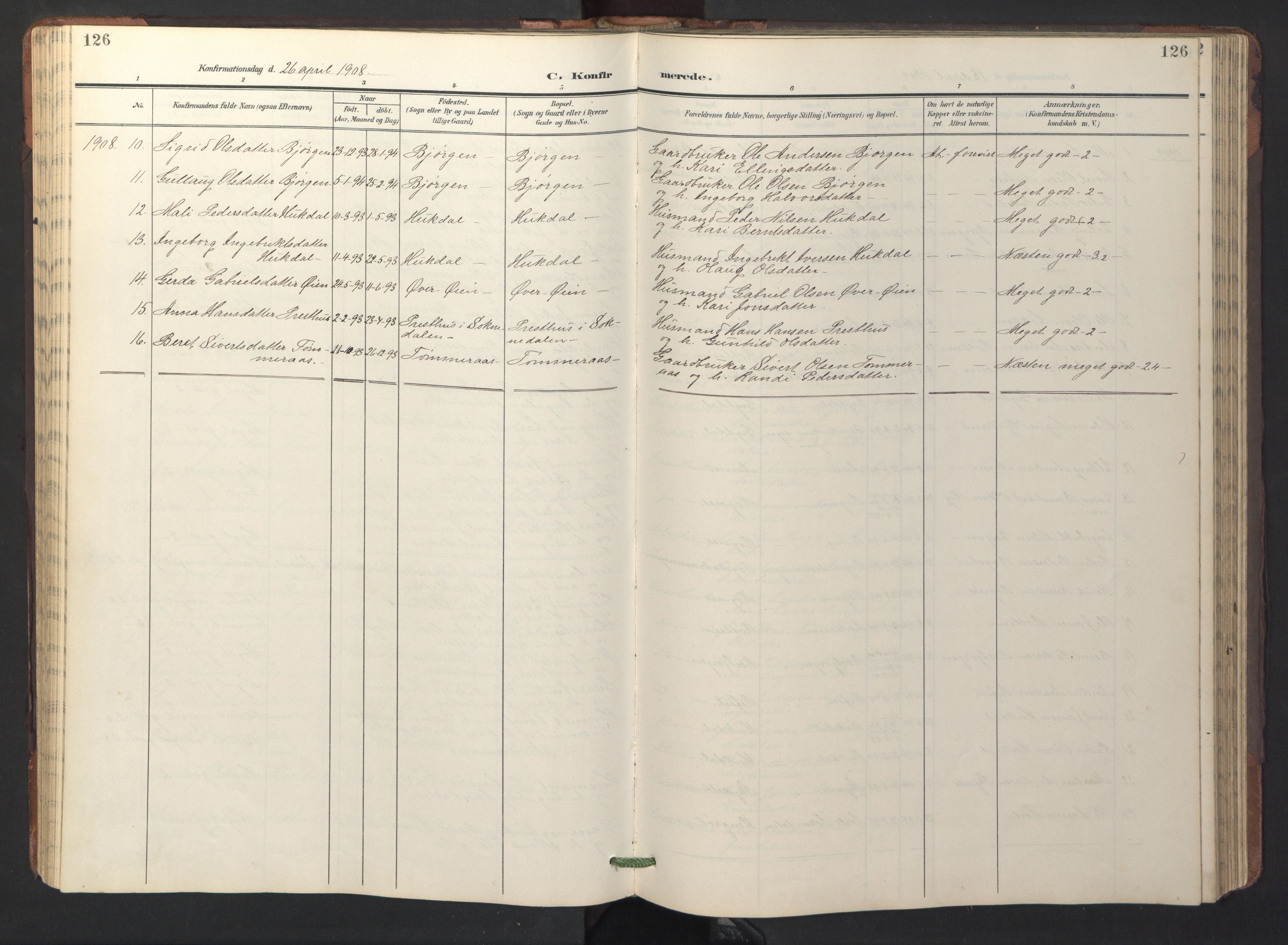 Ministerialprotokoller, klokkerbøker og fødselsregistre - Sør-Trøndelag, AV/SAT-A-1456/687/L1019: Parish register (copy) no. 687C03, 1904-1931, p. 126