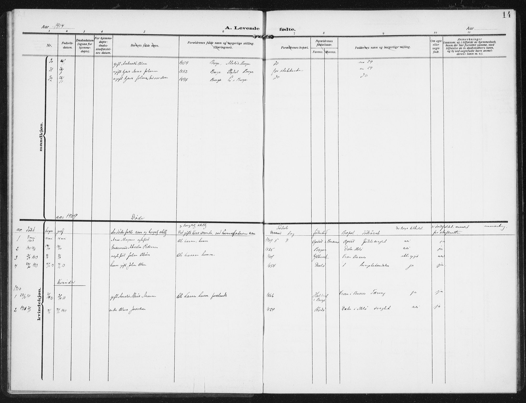 Ministerialprotokoller, klokkerbøker og fødselsregistre - Nordland, SAT/A-1459/843/L0629: Parish register (official) no. 843A04, 1907-1925, p. 14