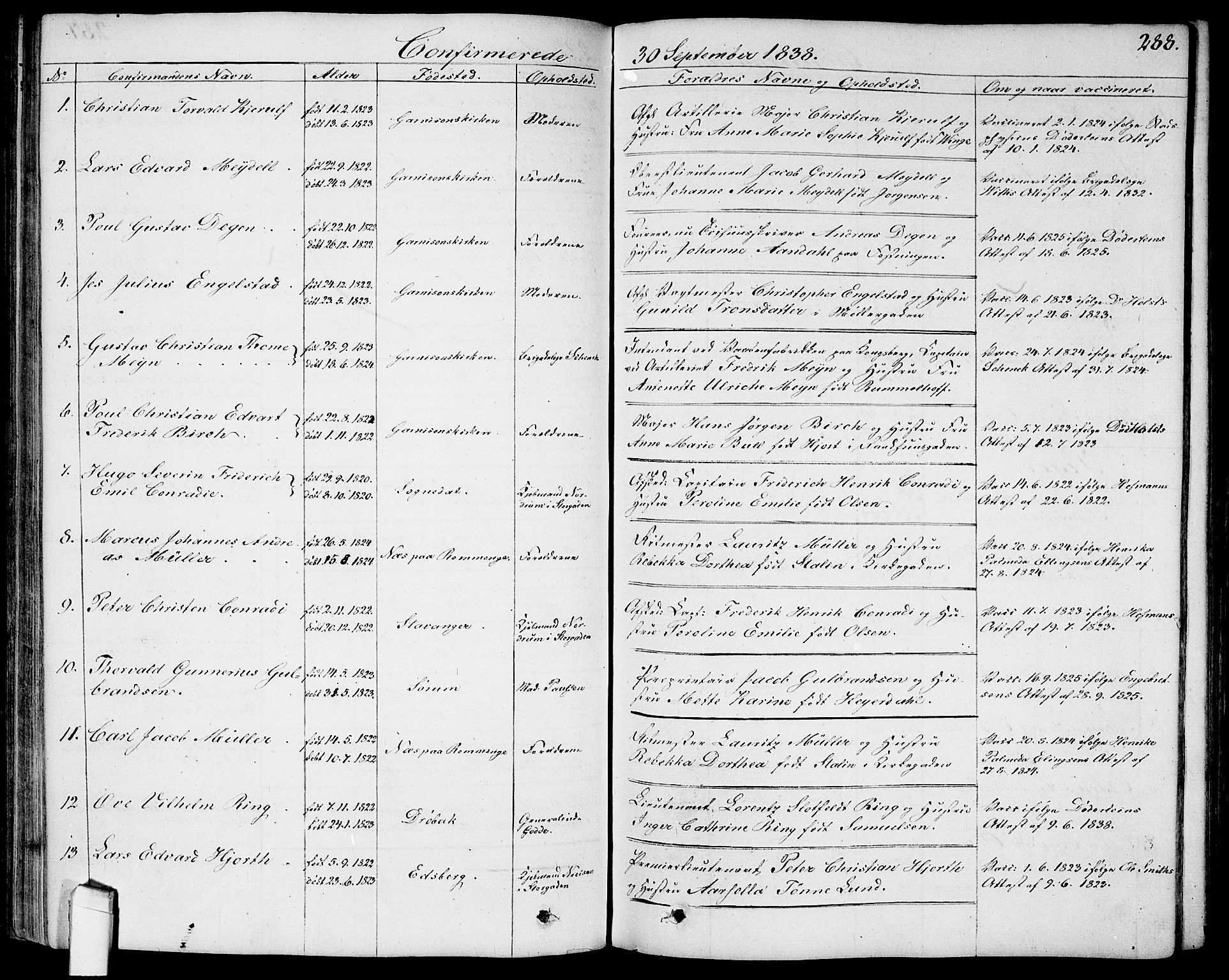 Garnisonsmenigheten Kirkebøker, AV/SAO-A-10846/G/Ga/L0004: Parish register (copy) no. 4, 1828-1840, p. 288