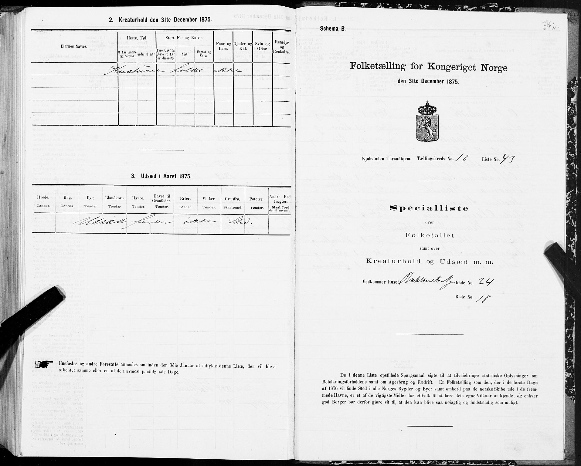 SAT, 1875 census for 1601 Trondheim, 1875, p. 9372