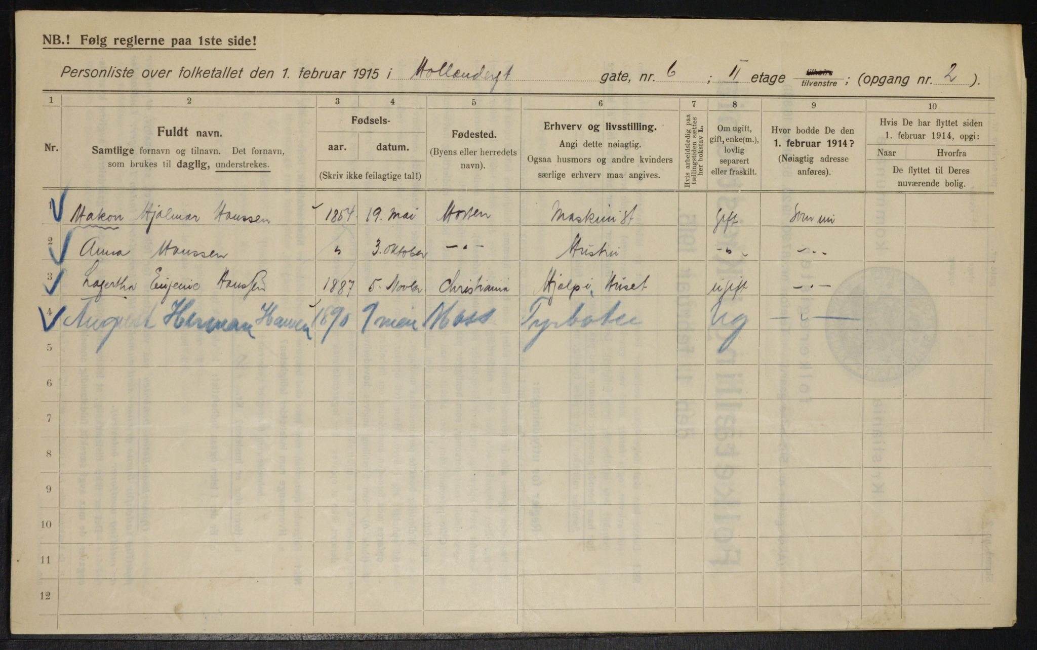 OBA, Municipal Census 1915 for Kristiania, 1915, p. 40352