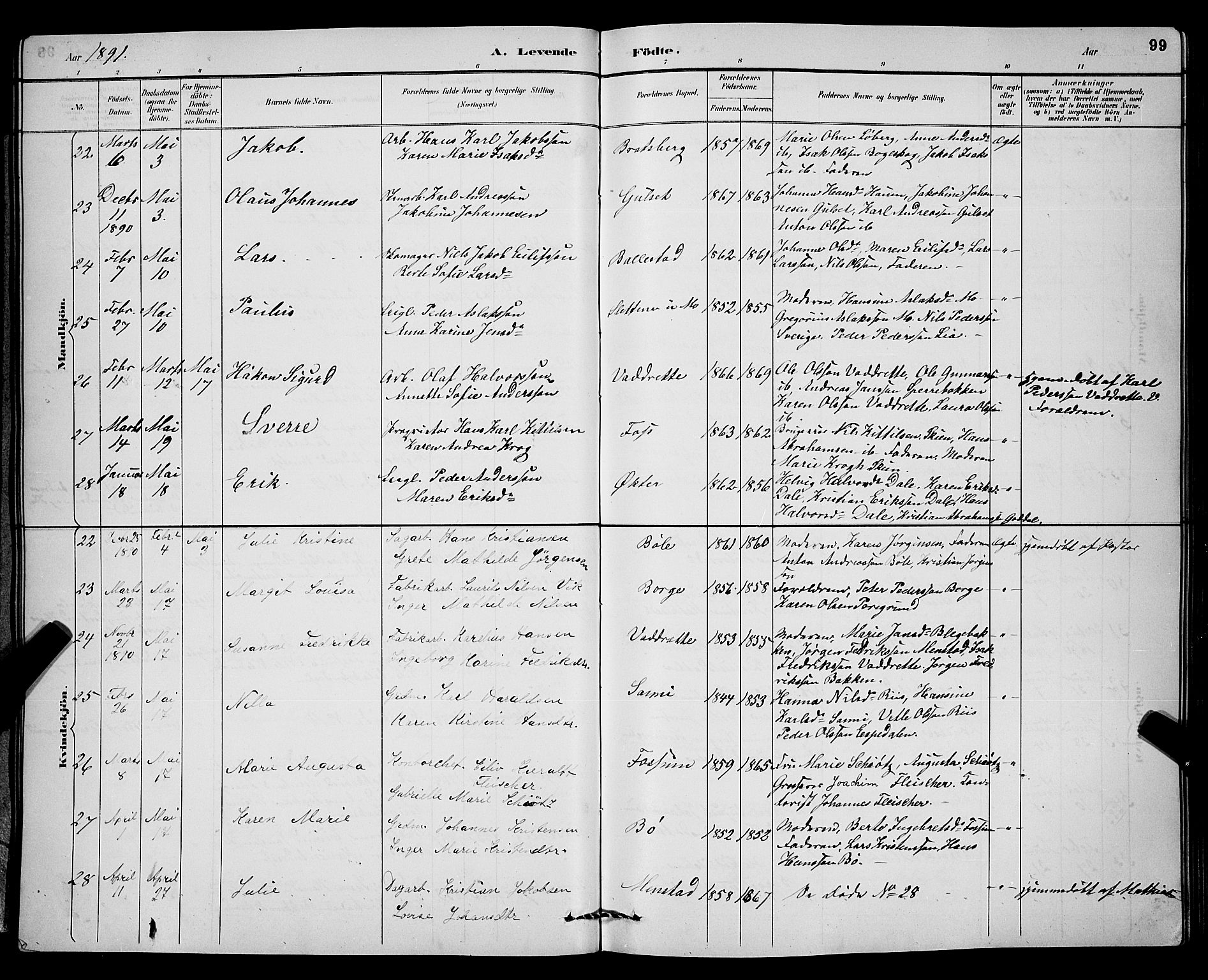 Gjerpen kirkebøker, AV/SAKO-A-265/G/Ga/L0002: Parish register (copy) no. I 2, 1883-1900, p. 99