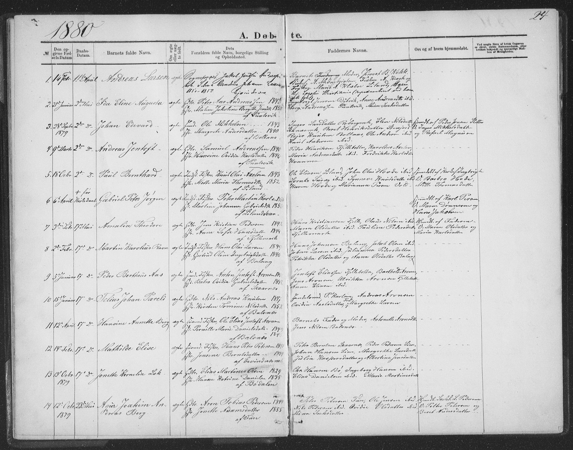 Ministerialprotokoller, klokkerbøker og fødselsregistre - Nordland, AV/SAT-A-1459/863/L0913: Parish register (copy) no. 863C03, 1877-1885, p. 24