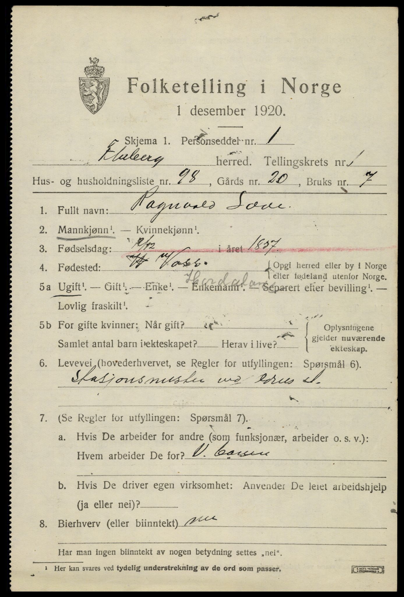 SAH, 1920 census for Fluberg, 1920, p. 1960