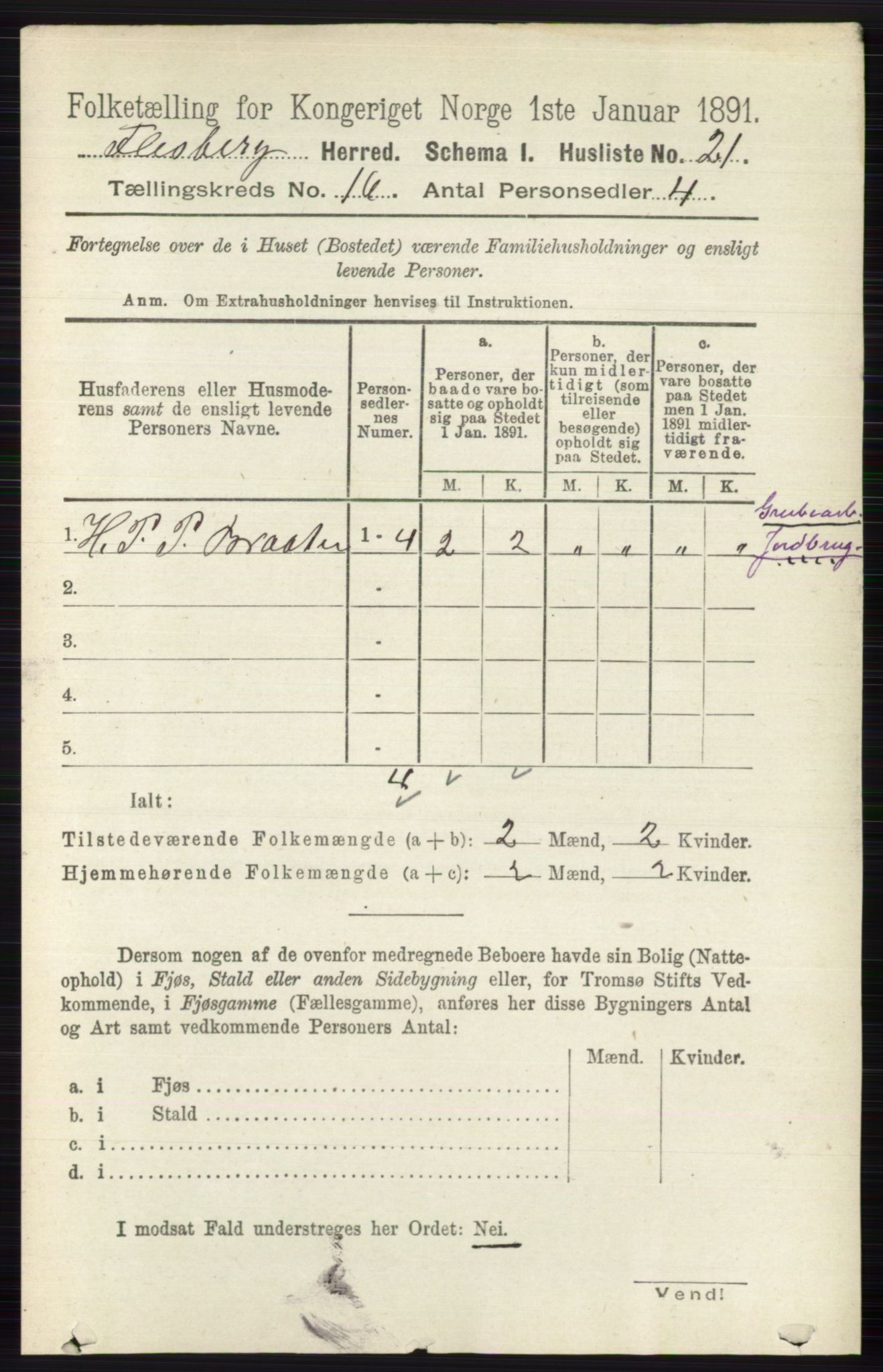 RA, 1891 census for 0631 Flesberg, 1891, p. 2845