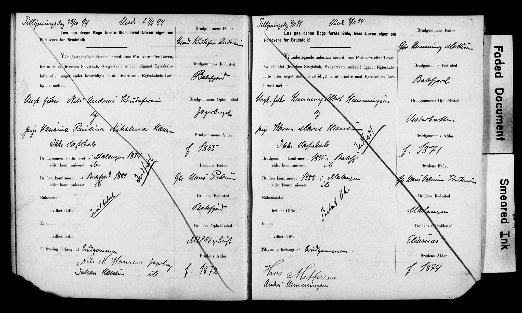 Balsfjord sokneprestembete, SATØ/S-1303/H/Hd/L0030: Banns register no. 30, 1893-1897
