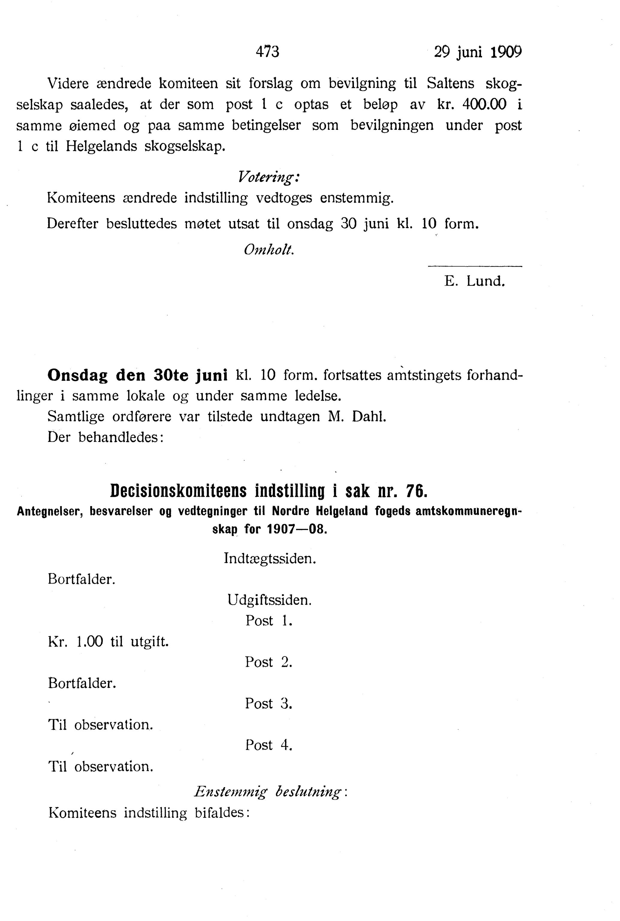 Nordland Fylkeskommune. Fylkestinget, AIN/NFK-17/176/A/Ac/L0032: Fylkestingsforhandlinger 1909, 1909, p. 473