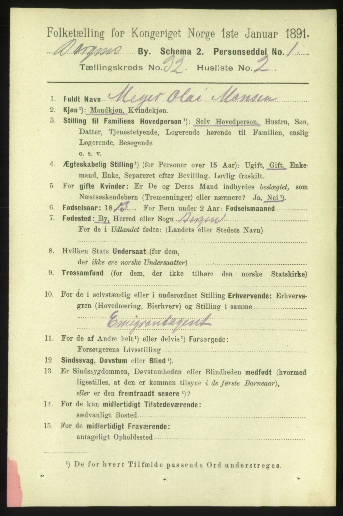 RA, 1891 Census for 1301 Bergen, 1891, p. 40011