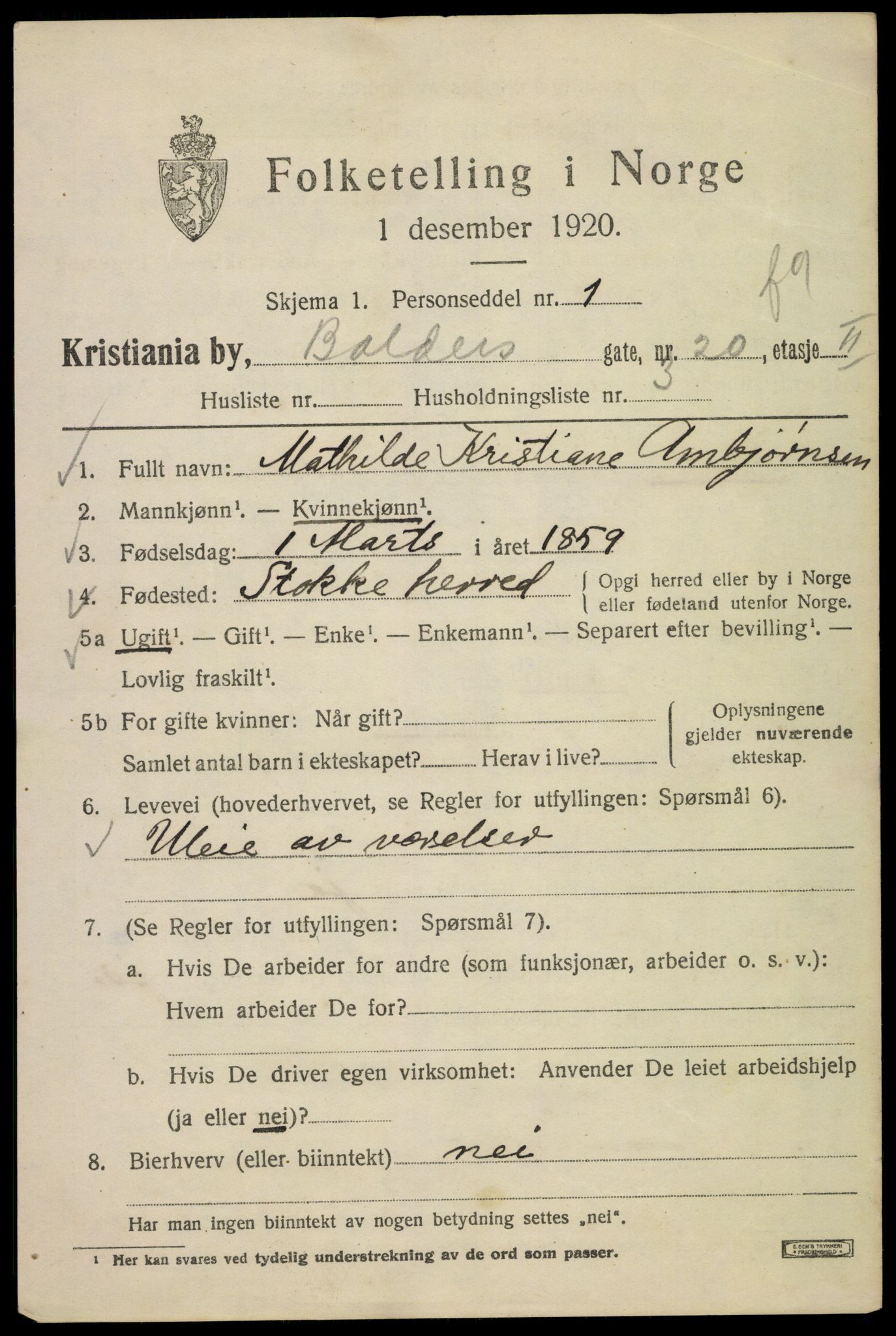 SAO, 1920 census for Kristiania, 1920, p. 150131