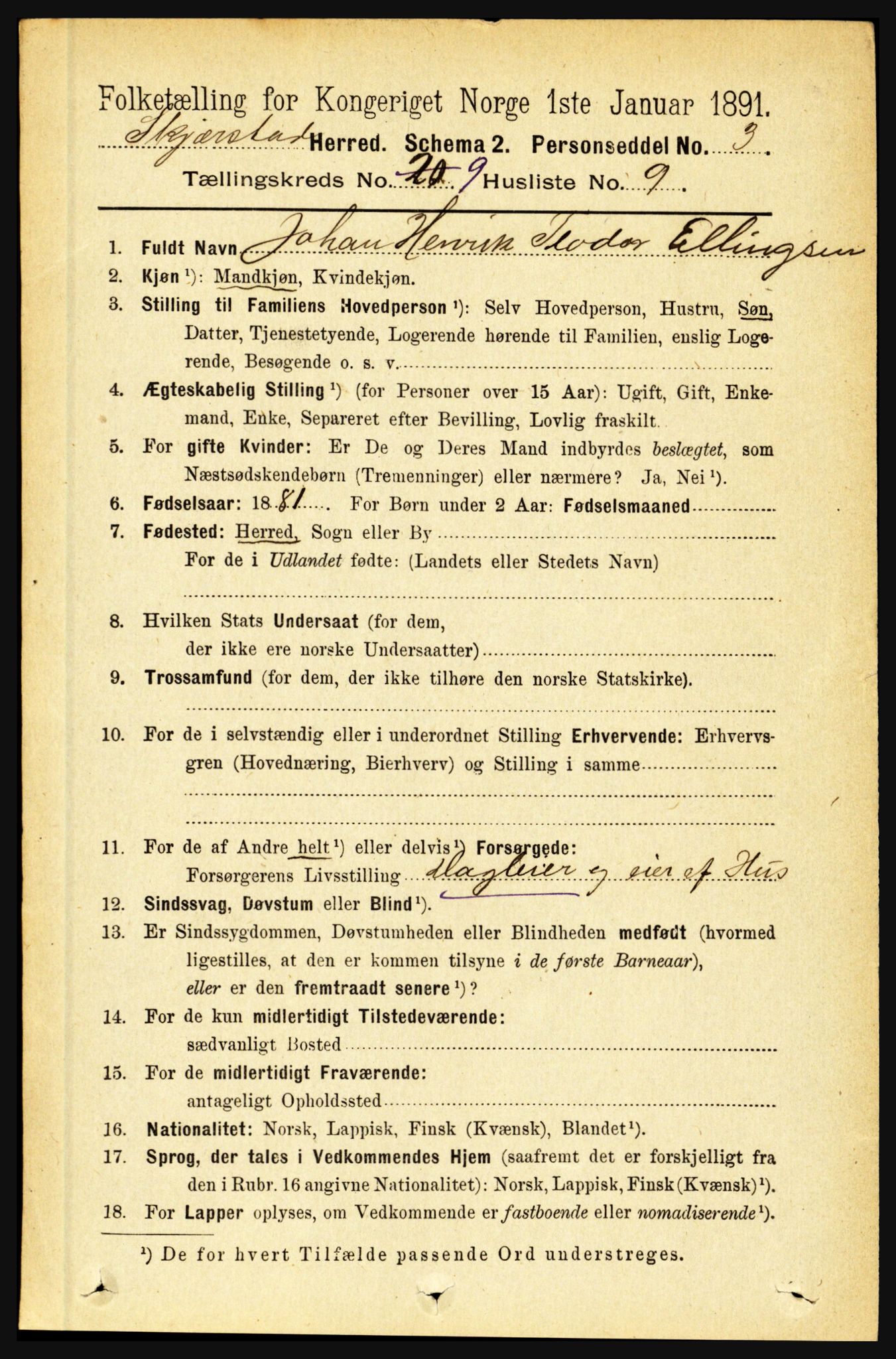 RA, 1891 census for 1842 Skjerstad, 1891, p. 3365