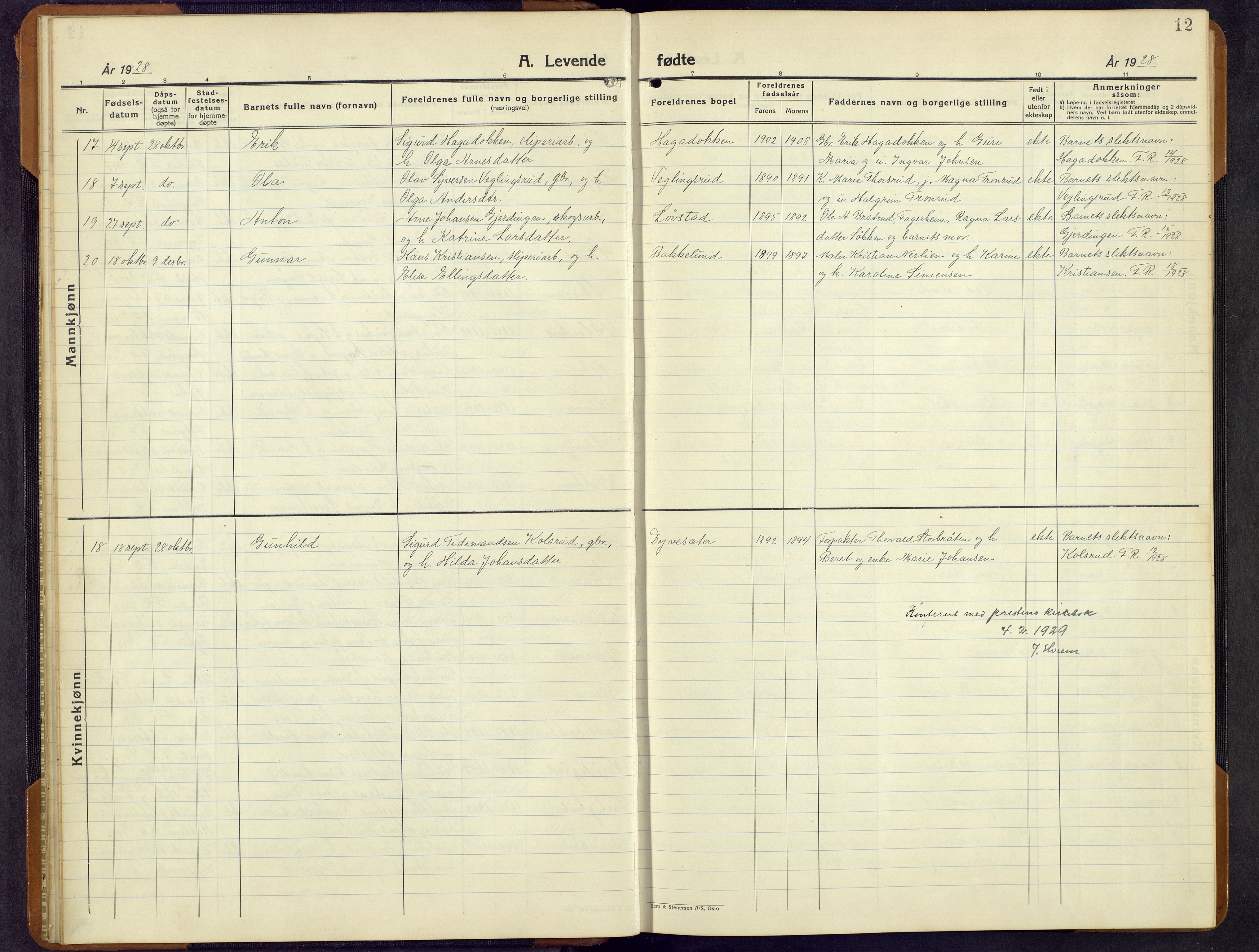 Sør-Aurdal prestekontor, AV/SAH-PREST-128/H/Ha/Hab/L0011: Parish register (copy) no. 11, 1922-1950, p. 12