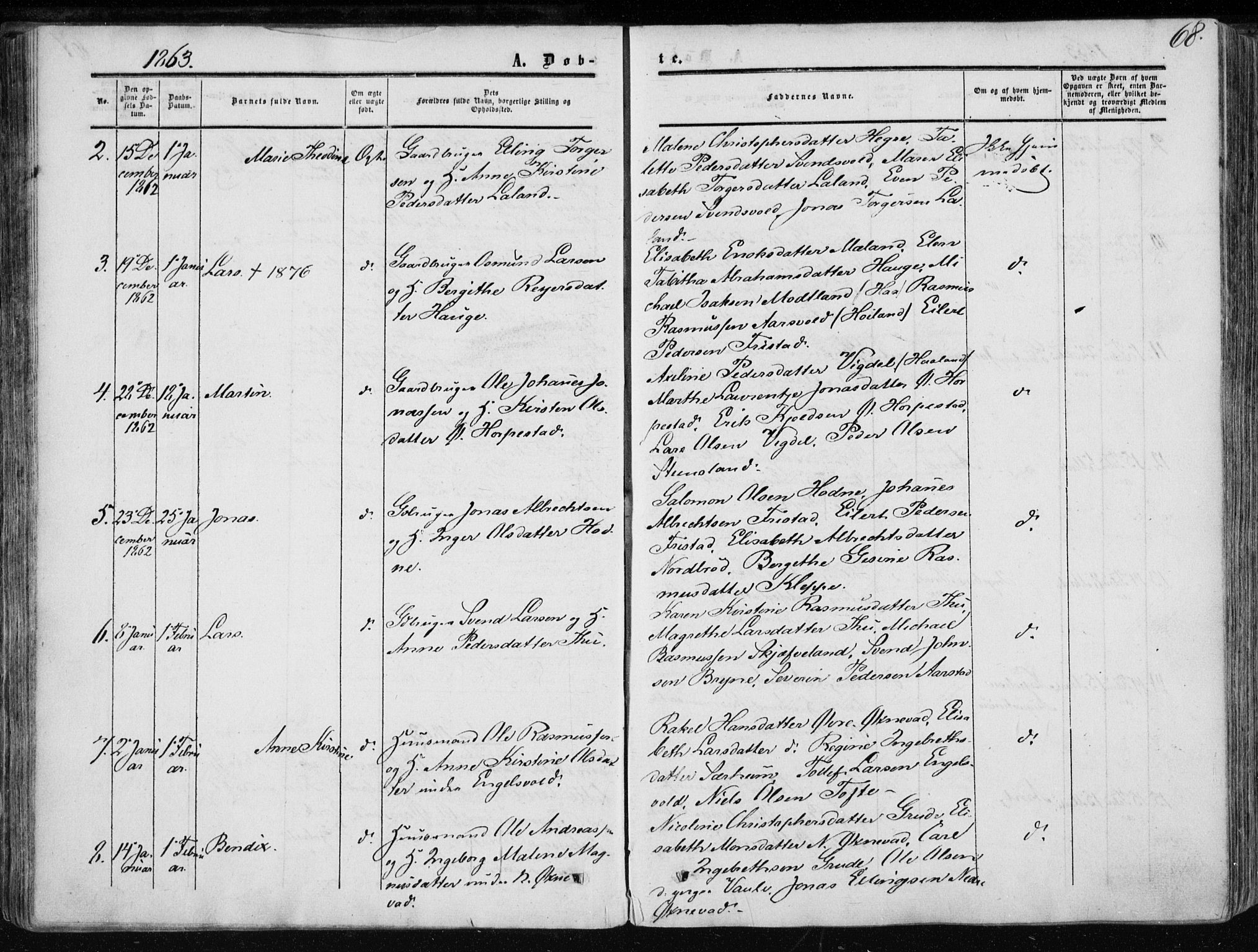 Klepp sokneprestkontor, AV/SAST-A-101803/001/3/30BA/L0005: Parish register (official) no. A 5, 1853-1870, p. 68