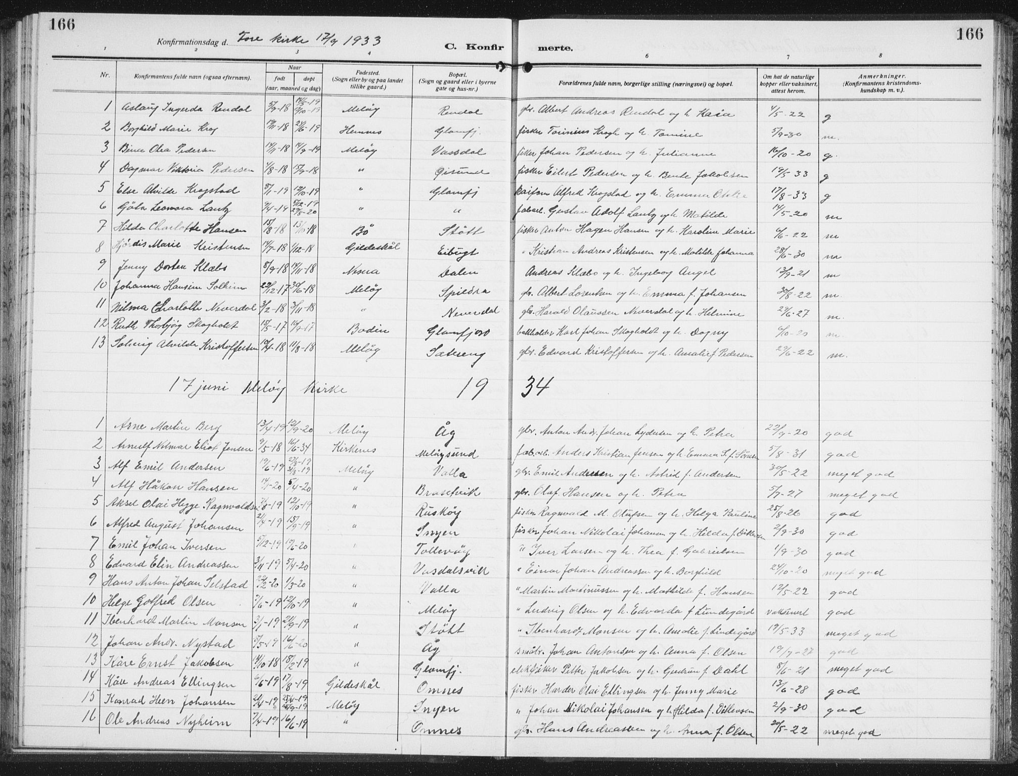Ministerialprotokoller, klokkerbøker og fødselsregistre - Nordland, SAT/A-1459/843/L0640: Parish register (copy) no. 843C09, 1925-1941, p. 166
