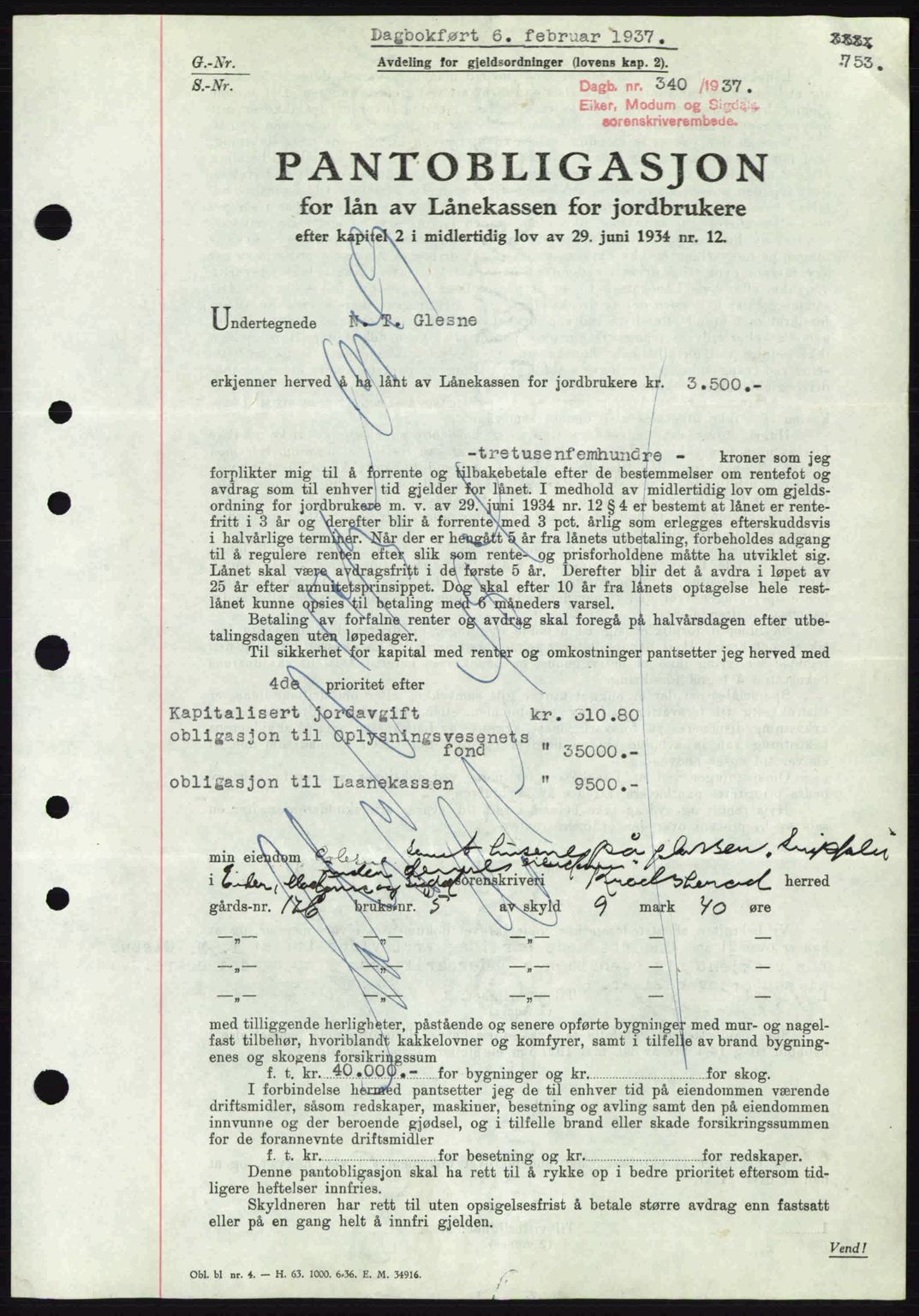 Eiker, Modum og Sigdal sorenskriveri, SAKO/A-123/G/Ga/Gab/L0034: Mortgage book no. A4, 1936-1937, Diary no: : 340/1937