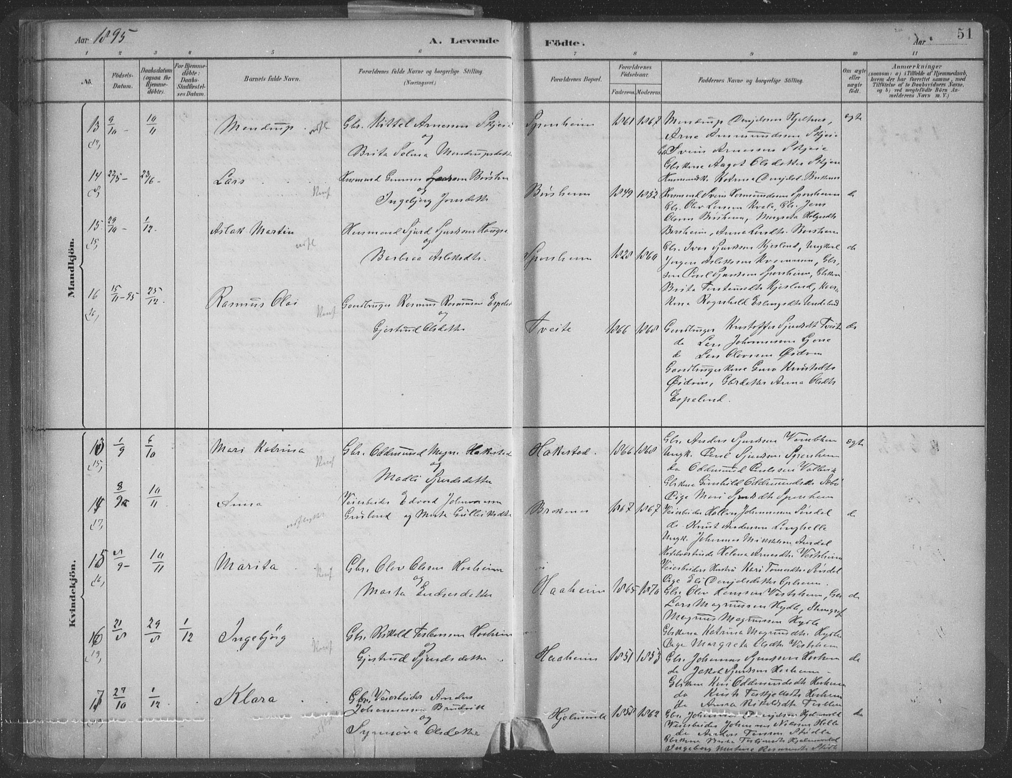 Ulvik sokneprestembete, SAB/A-78801/H/Hab: Parish register (copy) no. A 3, 1883-1908, p. 51